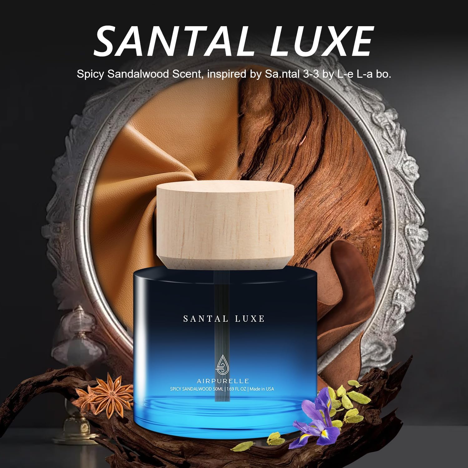 Car Air Freshener for Men & Women – Long-Lasting Spicy Sandalwood Essential Oil Diffuser for Car