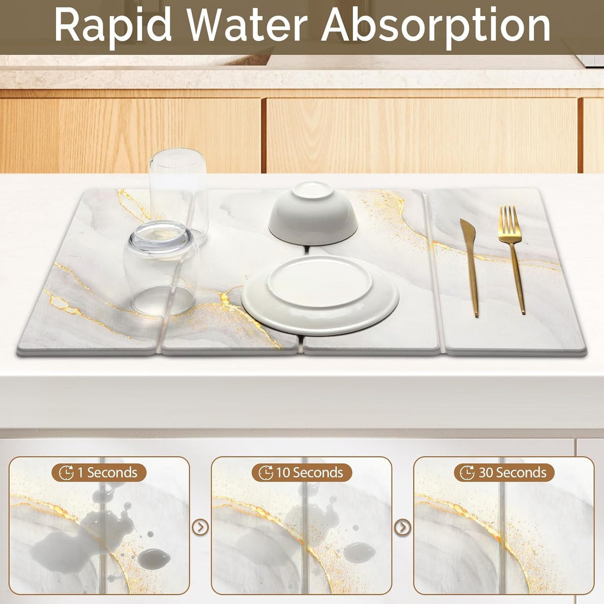2 PCS Large Stone Dish Drying Mat for Kitchen Counter Quick Dry Stone Dishes Mats Marbled Water