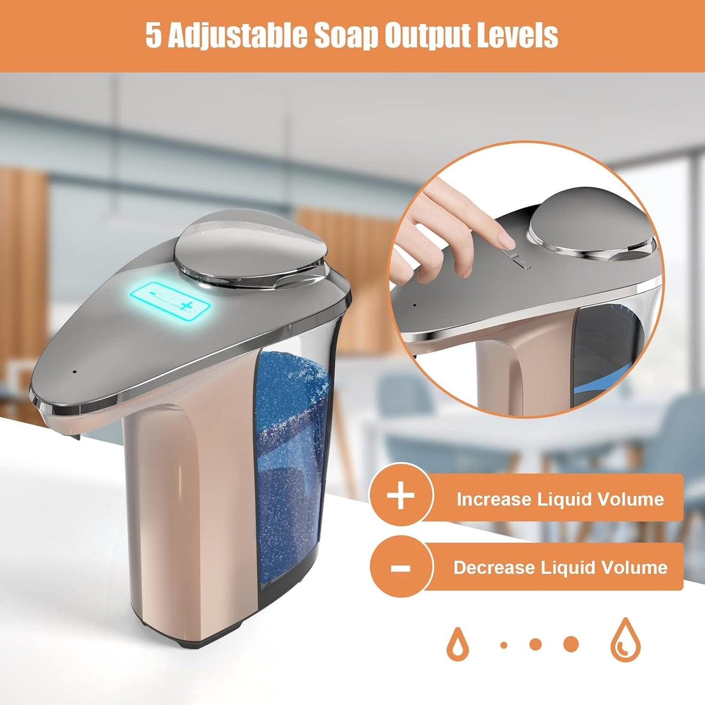 Automatic Soap Dispenser, PZOTRUF Touchless 17oz/500ml with Upgraded Infrared Sensor, 5 Adjustable