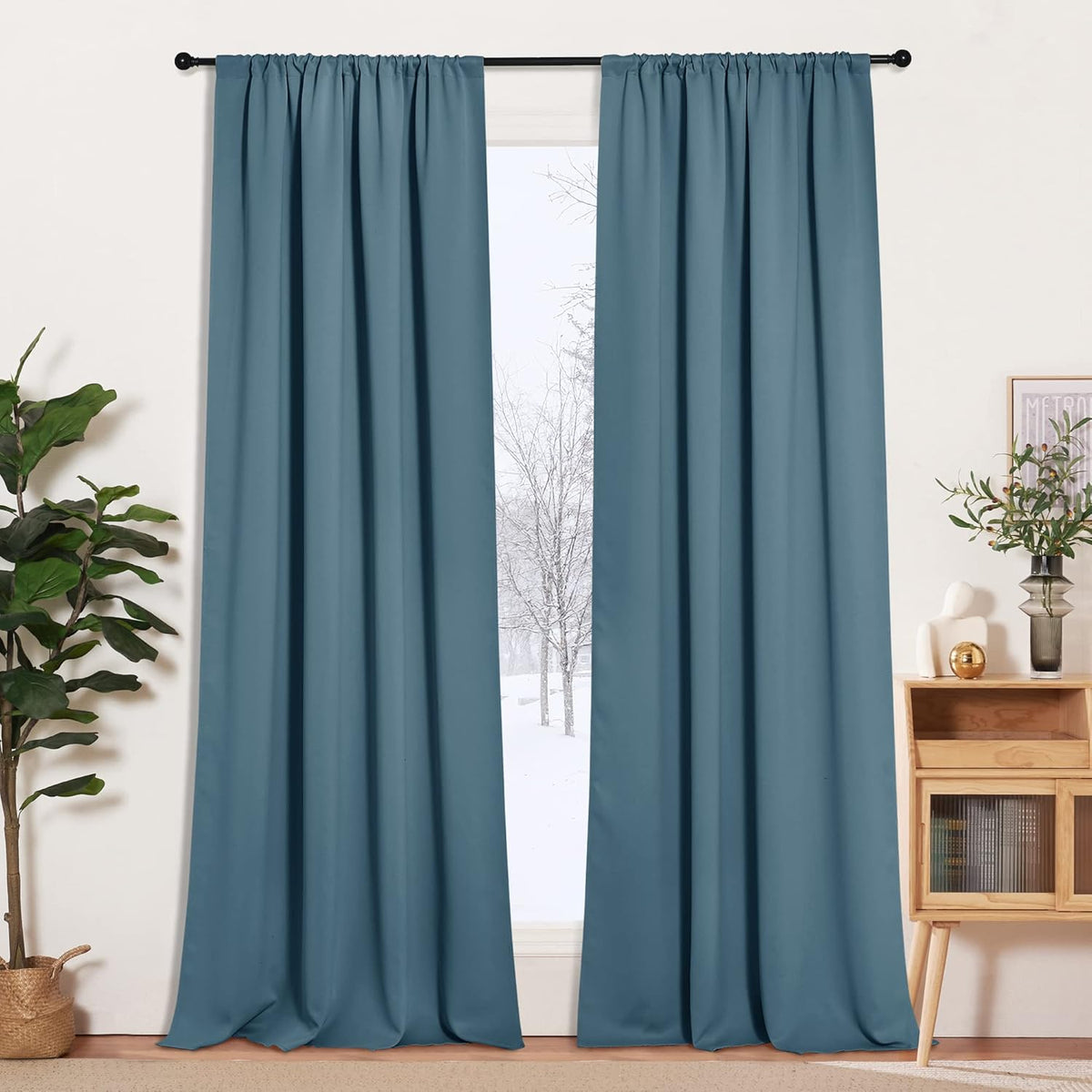 RYB HOME Blue Blackout Curtains for Living Room Ceiling to Floor Privacy Window Curtains Room