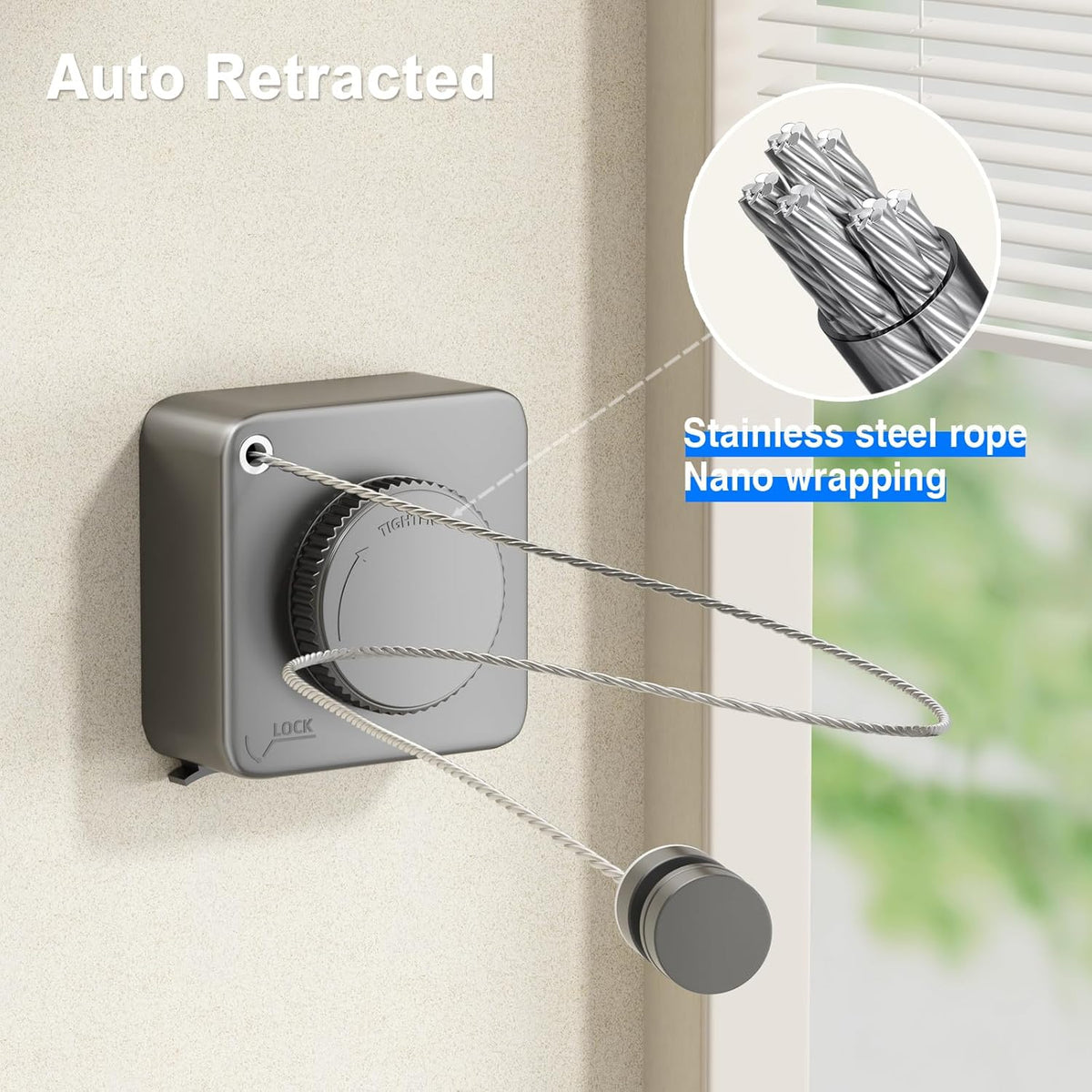 Retractable Clothesline Indoor, Non-Sagging Outdoor Clothes Line Retracting Heavy Duty Clothes
