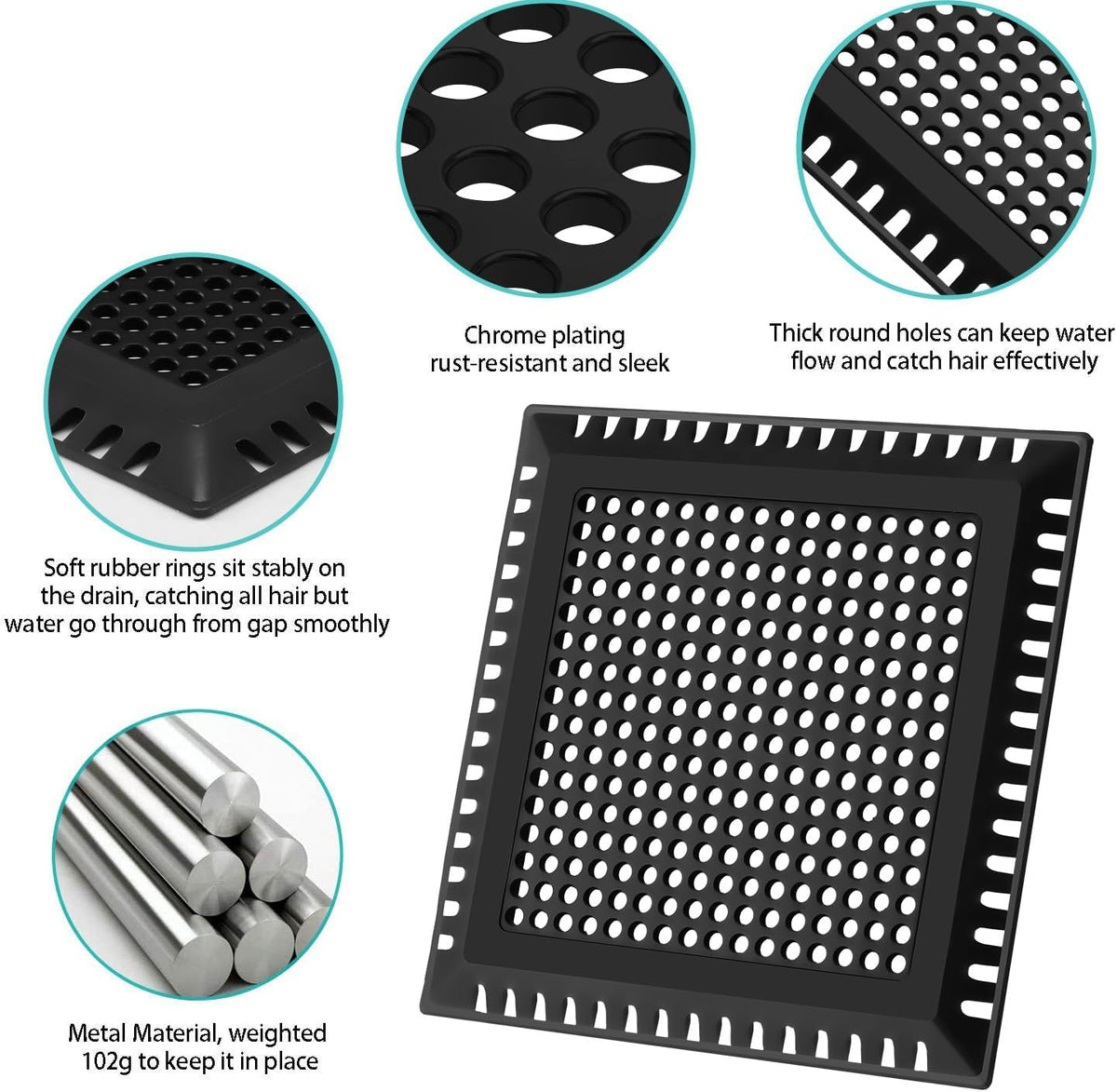 Drain Hair Catcher/Drain Strainer/Square Shower Drain Cover for Bathroom Floor Drain, Stainless