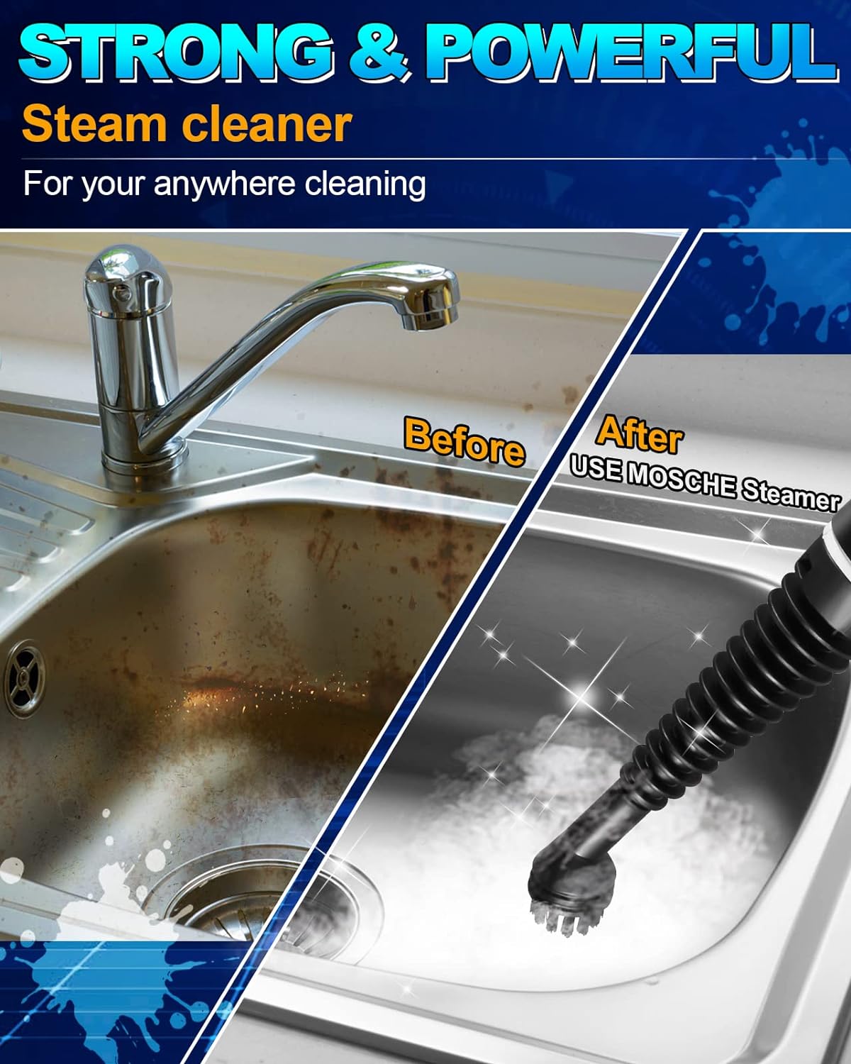 Handheld Pressurized Steam Cleaner with 11-Piece Accessory Set, Multi-Surface Steamer for Cleaning