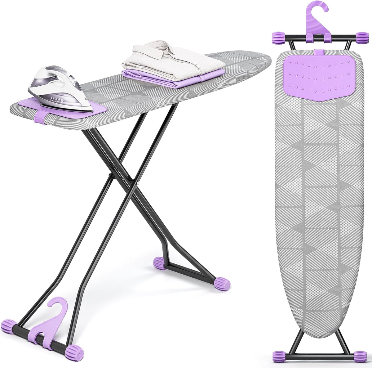 KINGBOARD Ironing Board, Compact Iron Board with Silicon Iron Mat, Heat Resistant Cover, 7 Height