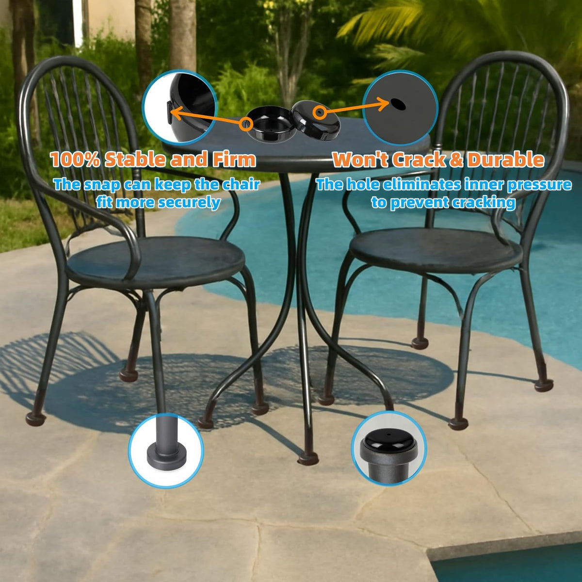 Wrought Iron Patio Furniture Feet Caps - Furnigear 1-1/2" Round Plastic Outdoor Chair Leg Caps
