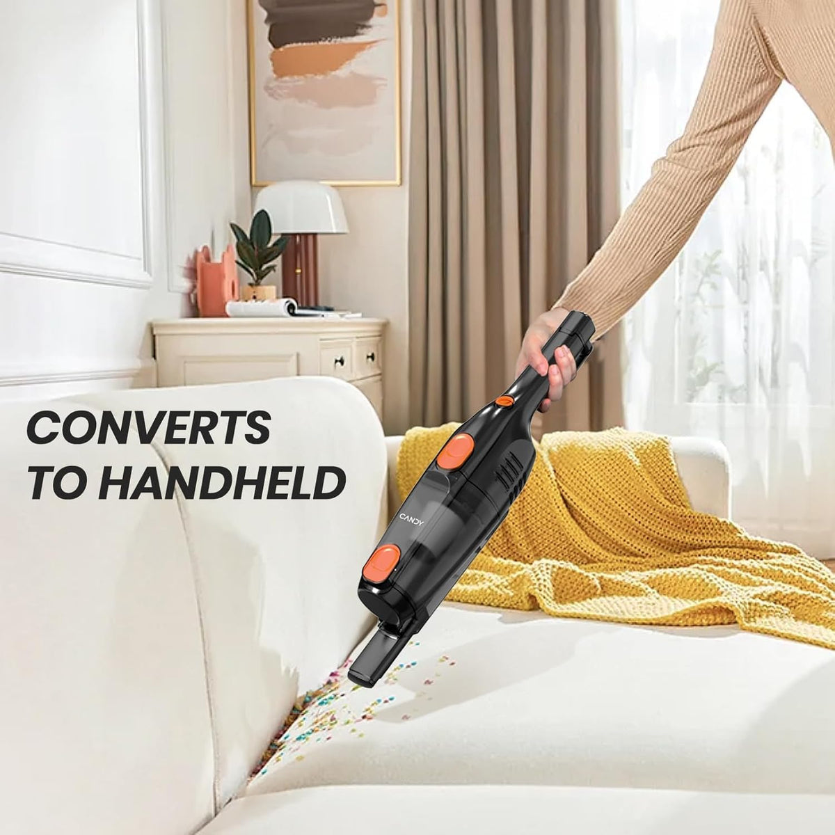 Candy Corded Stick Vacuum Cleaner, Powerful Suction Handheld Vacuum with One-Click Dust Disposal