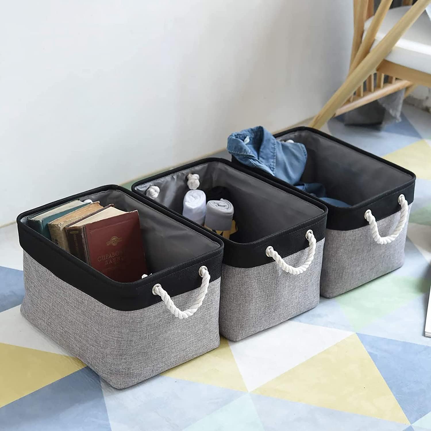 TheWarmHome Collapsible Storage Bin for Shelves - 16x12x8 inch Large 3 Pack Storage Basket for