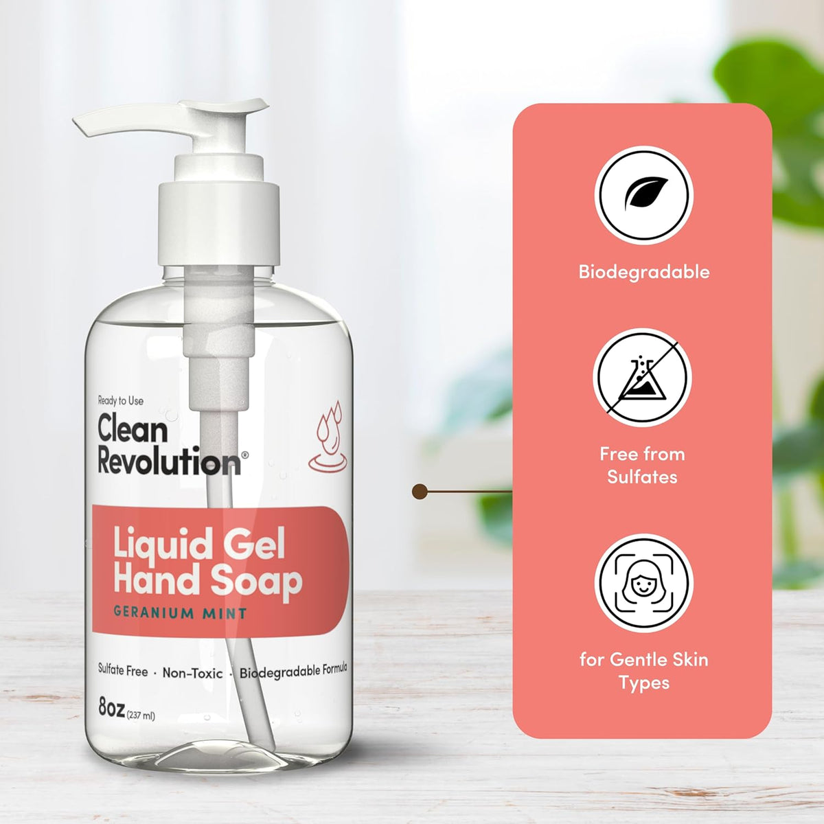 Clean Revolution Liquid Gel Hand Soap, Silky Rich Liquid, Quick Lather, Fast Rinsing, Contains Real
