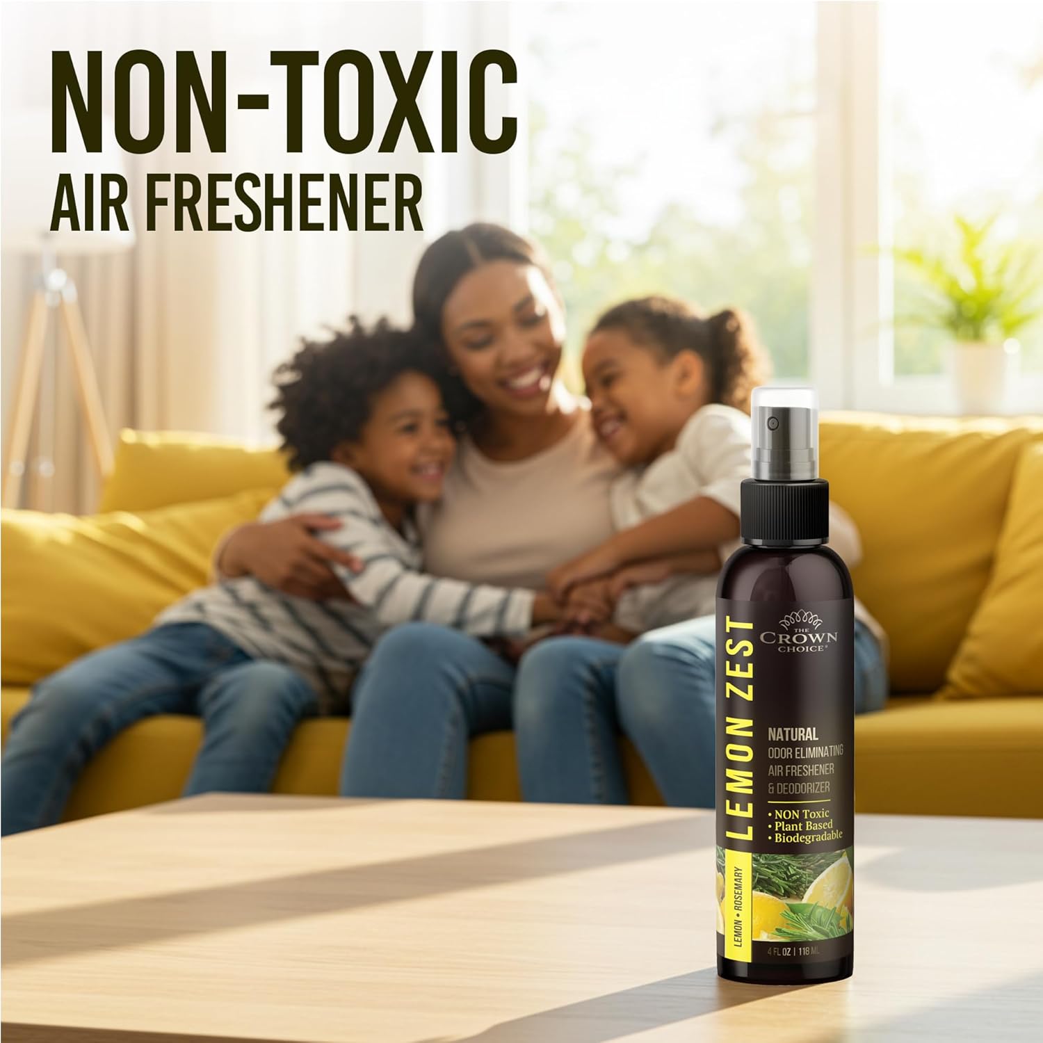 Lemon Zest Natural Air Freshener Spray for Home— Citrus Scent Non-Toxic Odor Eliminator, Long