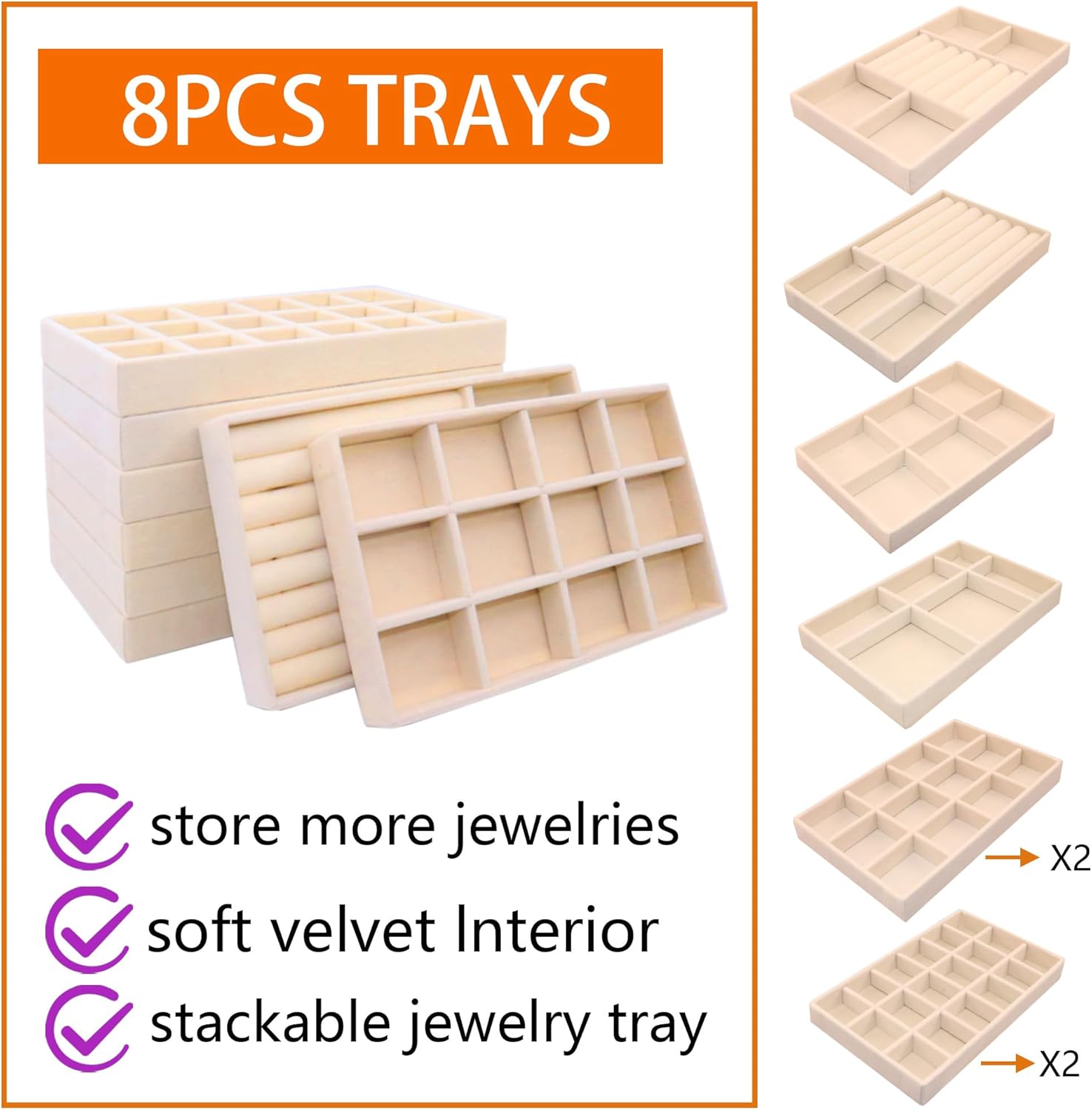 Jewelry Organizer Drawer 8 Set Jewelry Boxes Velvet Jewelry Drawer Organizer Stackable Jewelry Tray