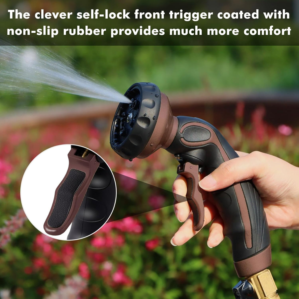 RESTMO Hose Nozzle with Easy Self-Lock Trigger, Heavy Duty Metal Water Hose Sprayer with 9 Spray