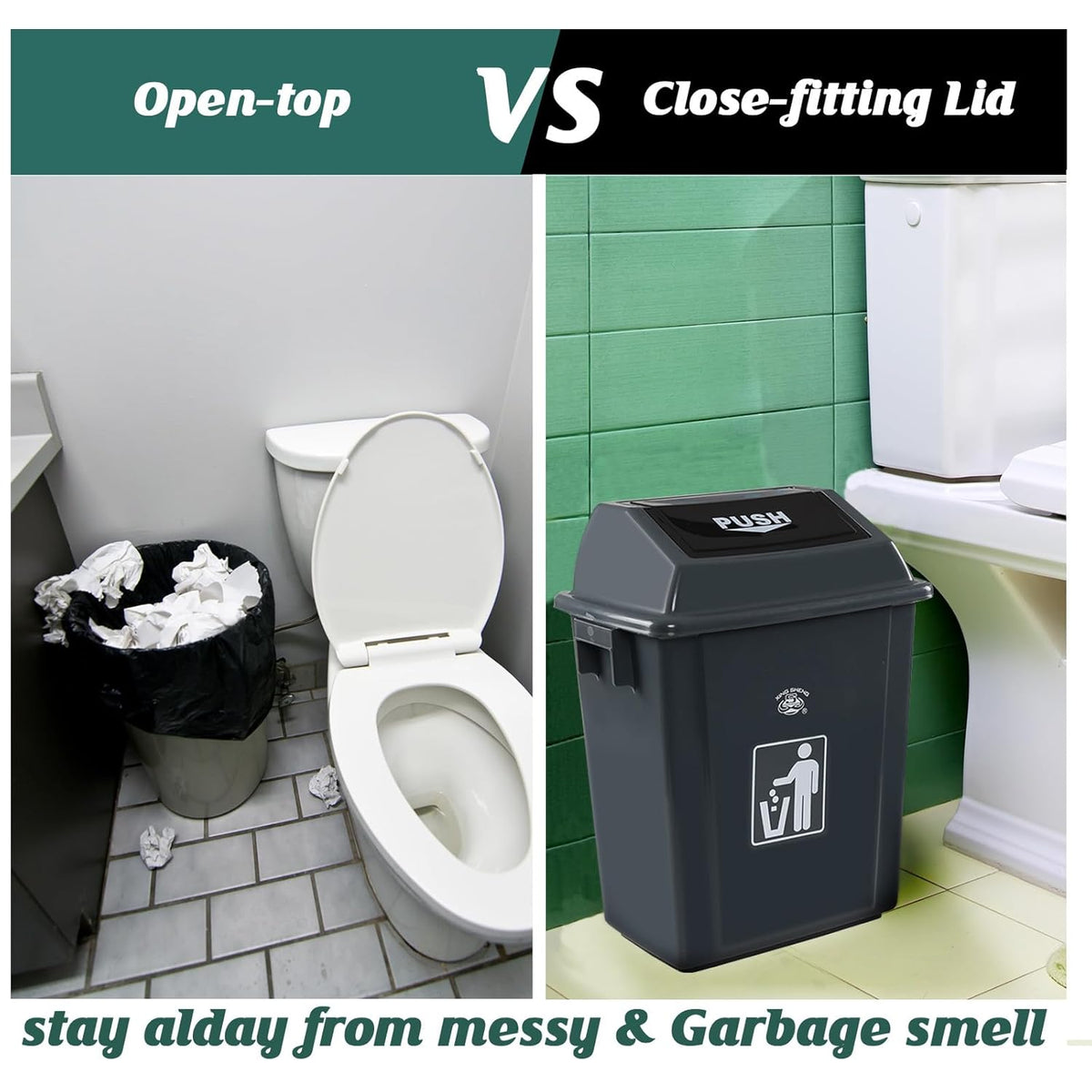 6 Gallon Plastic Swing Top TrashBin/Garbage Can, Lidded Wastebasket Trash Can for Kitchen, Garage