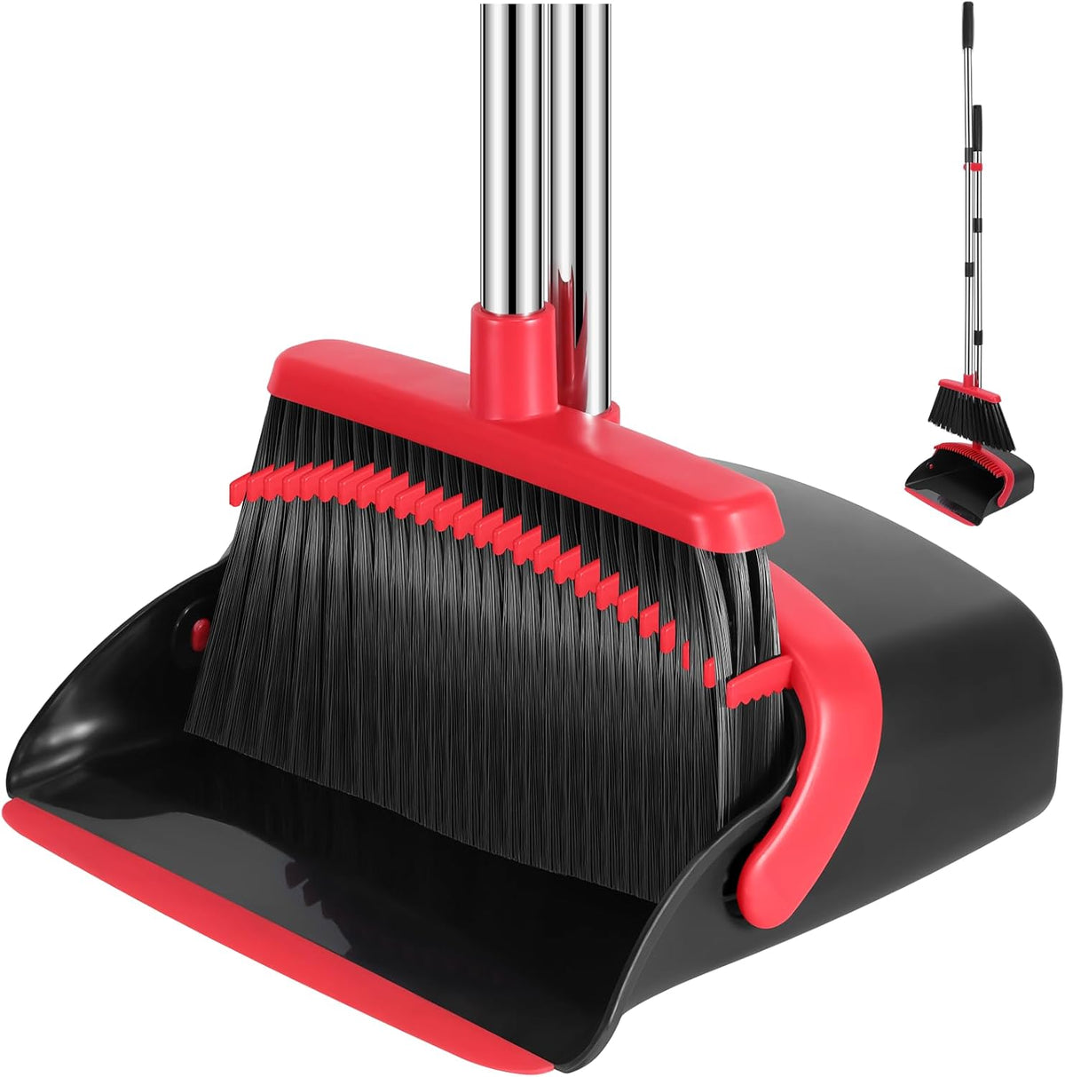 NACENA Broom and Dustpan Set, 52-in Long Adjustable Handle Broom Dustpan Combo with Dustpan Teeth