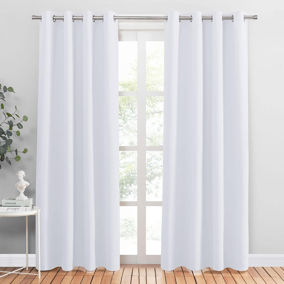 PONY DANCE Pure White Curtain 80 inches Long for Living Room, Thermal Insulated Drapes Noise