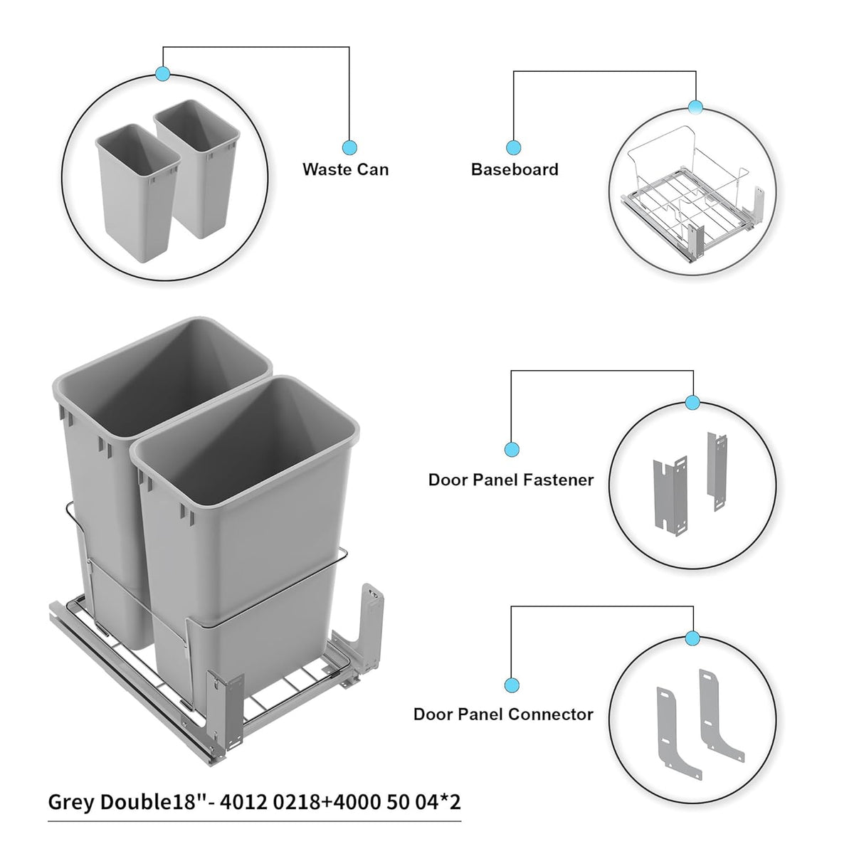 Dowell B18 Aluminum Base Wastebasket Pullout with Door Mount and Two 50Qt/13Gal Plastic Bins (4012