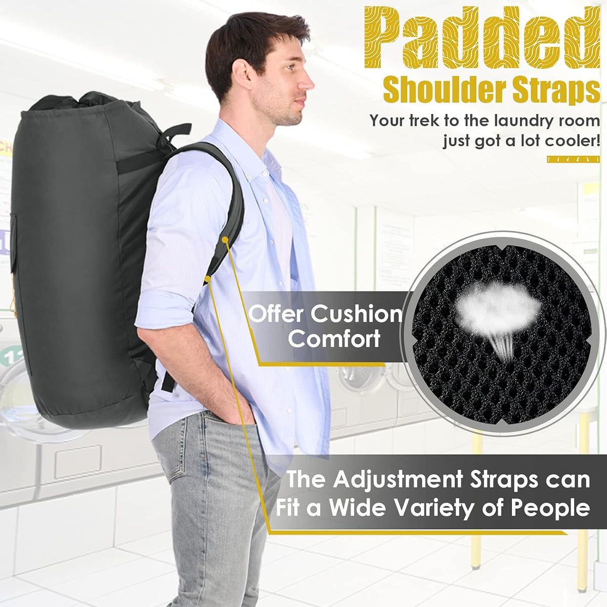 Laundry Backpack Bag, 115L Extra Large Laundry Bags with straps, Heavy Duty Laundry Bag Backpack