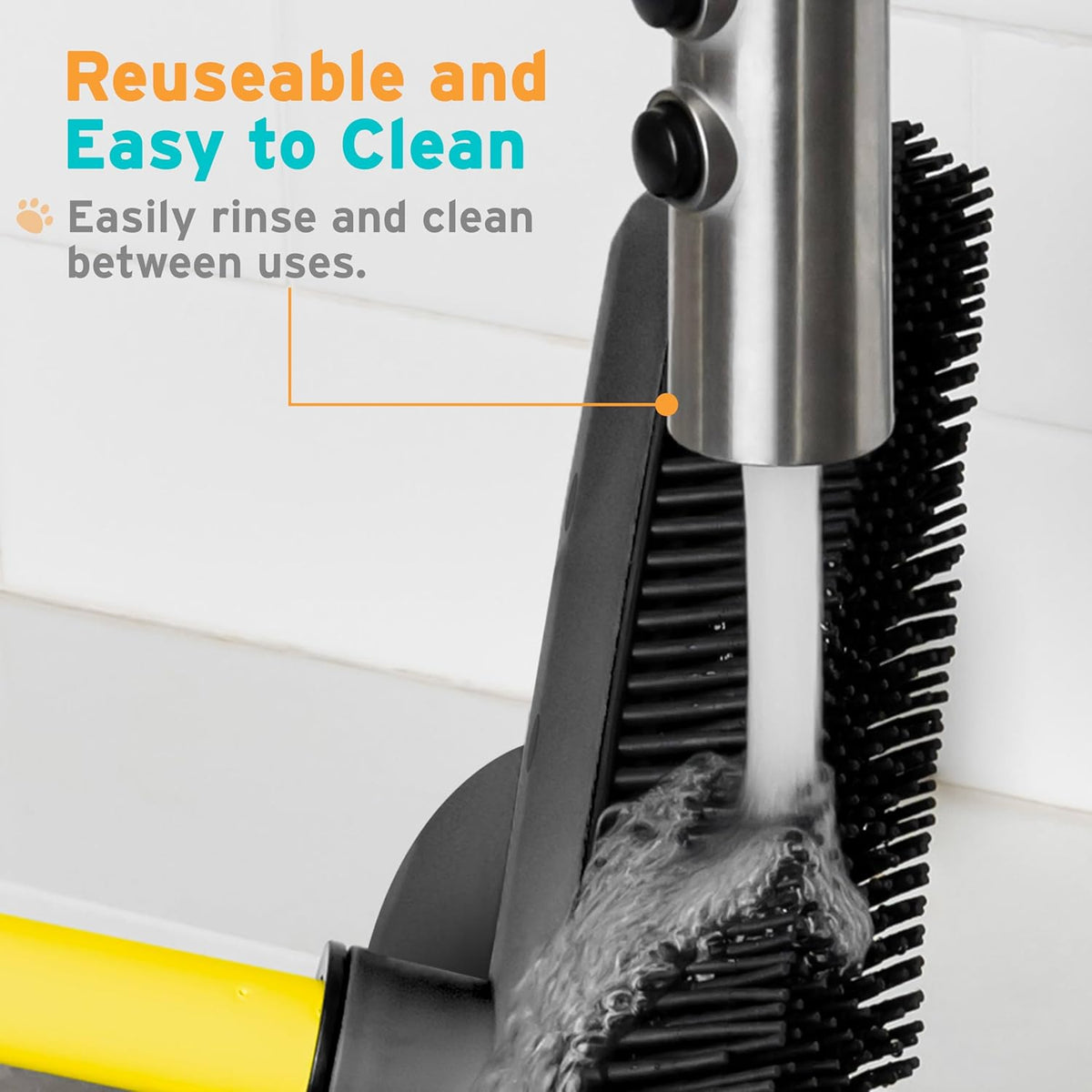 FURemover Original Plus Pet Hair Rubber Broom with Squeegee, with 61" Telescopic Handle for Carpet