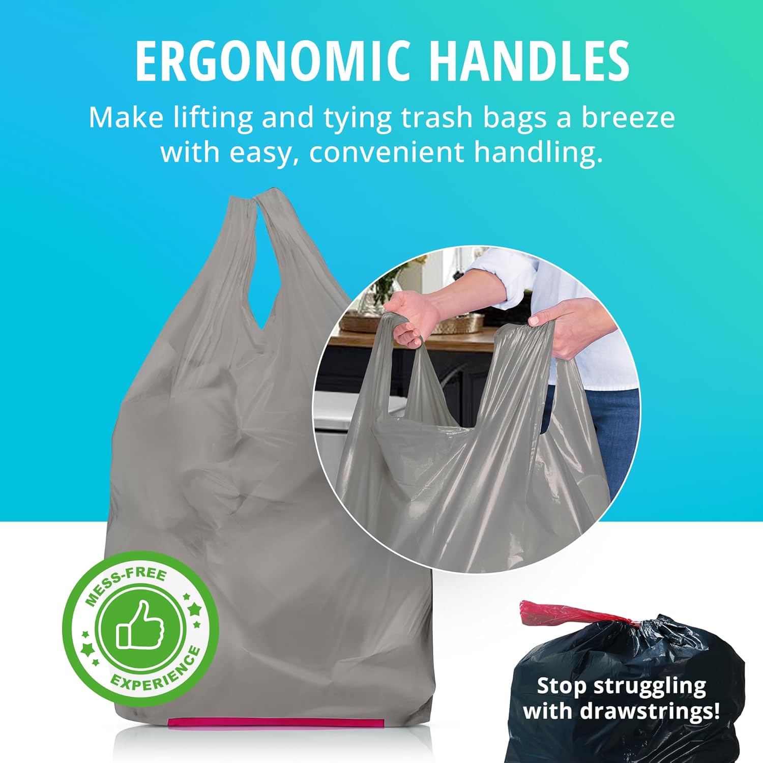 Hippo Sak - Tall Kitchen Garbage Bags with Ergonomic Handles - 13 Gallon Trash Bags Made from