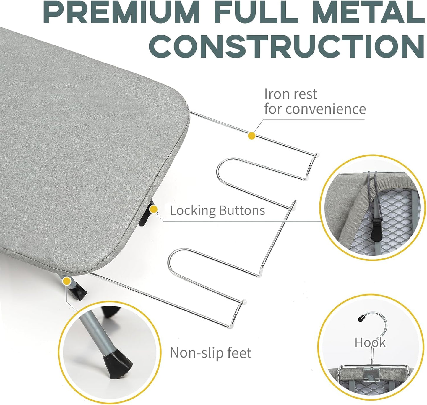 Metal Foldable Tabletop Ironing Board with Iron Rest, Portable Ironing Board Small with Heat