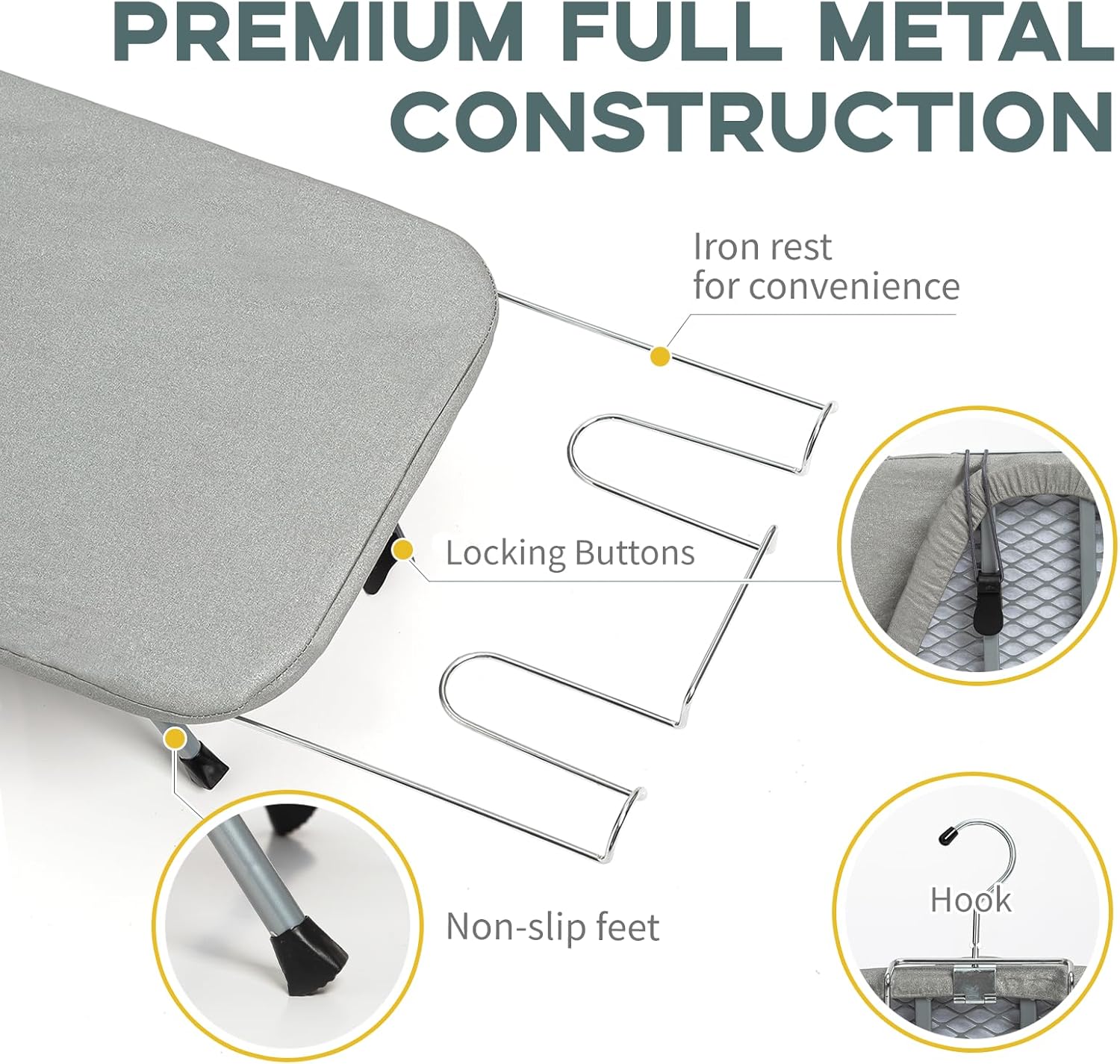 Metal Foldable Tabletop Ironing Board with Iron Rest, Portable Ironing Board Small with Heat