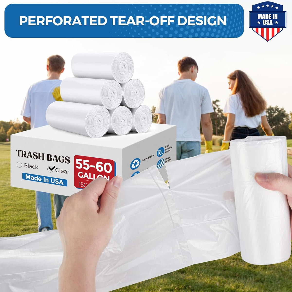 Fuxury 55-60 Gallon Heavy Duty Trash Bags, 100 Count Clear Garbage Bags, 23 Mic Thick, 38x58 in