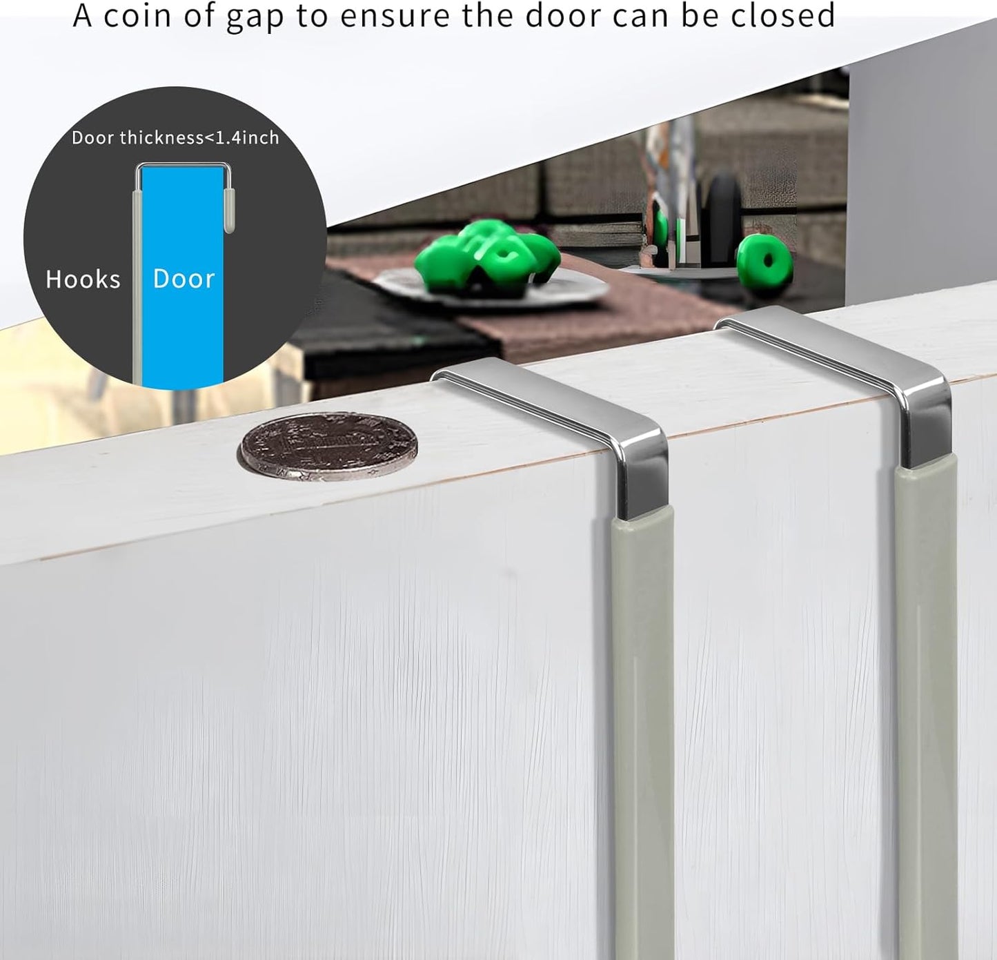 FYY Over The Door Hooks, 4 Pack Door Hangers Hooks with Rubber Prevent Scratches Heavy Duty