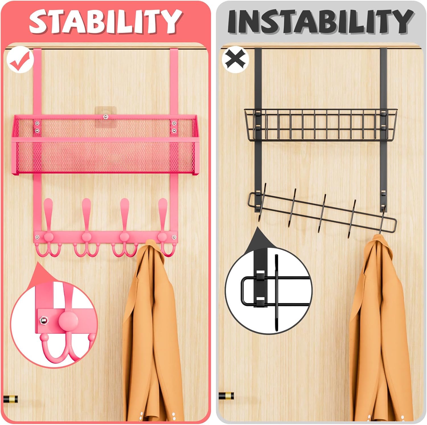 Over The Door Hooks Organizer, Coat Rack Over The Door Storage Hanger Towel Rack, Back of Storage