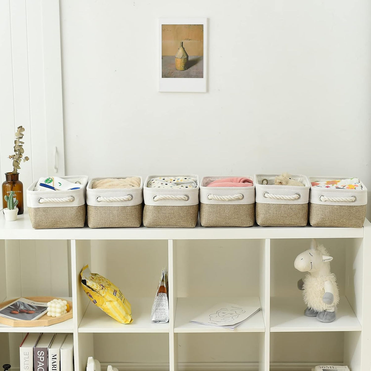 TheWarmHome Storage Basket for Shelves - 12x8x5.2 inch Small 6 Pack Collapsible Storage Bin for