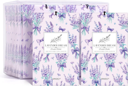 MYARO 20 Packs Fresh Lavender Sachets, Air Freshener for Drawer and Closet, Long-Lasting Sachets