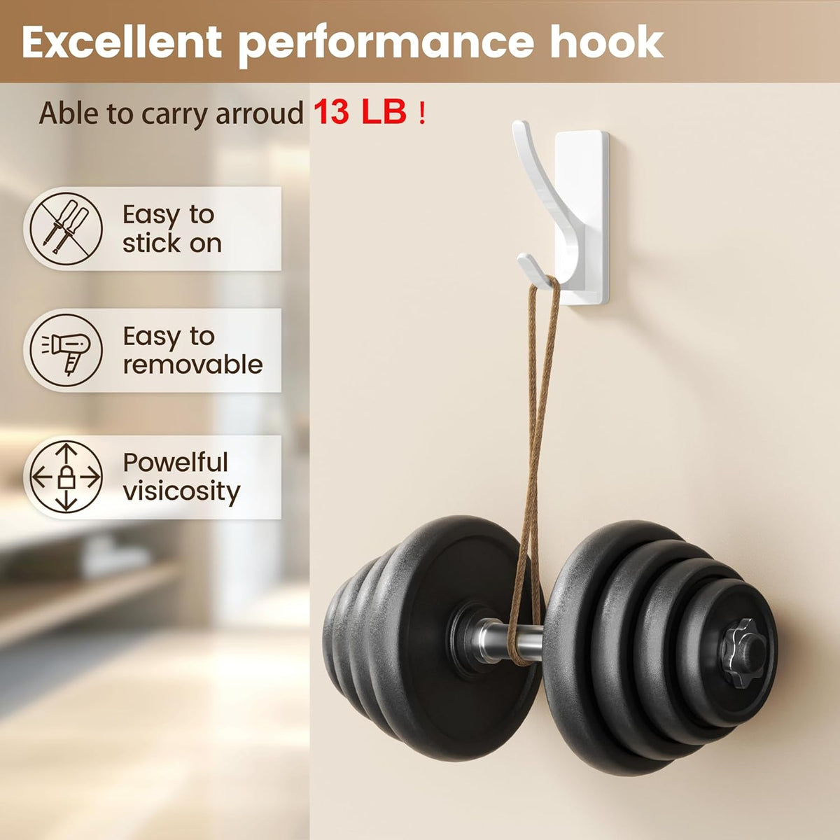 Self Adhesive Coat Hooks for Hanging, Heavy Duty Stainless Double Wall Hook for Towel, Backpack