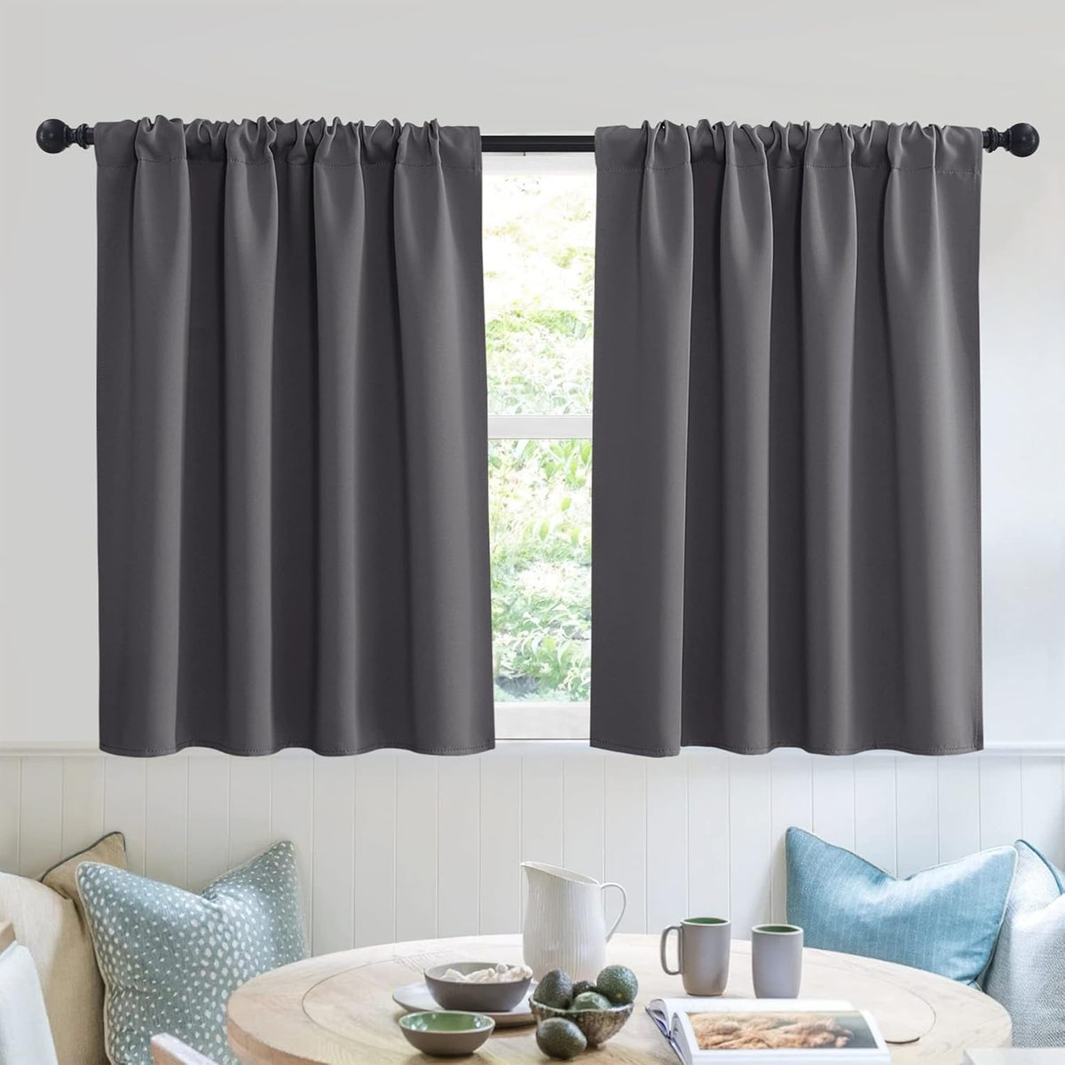RYB HOME Blackout Curtains for Bedroom, Small Window Valances Tiers Curtain Set Light Block Privacy