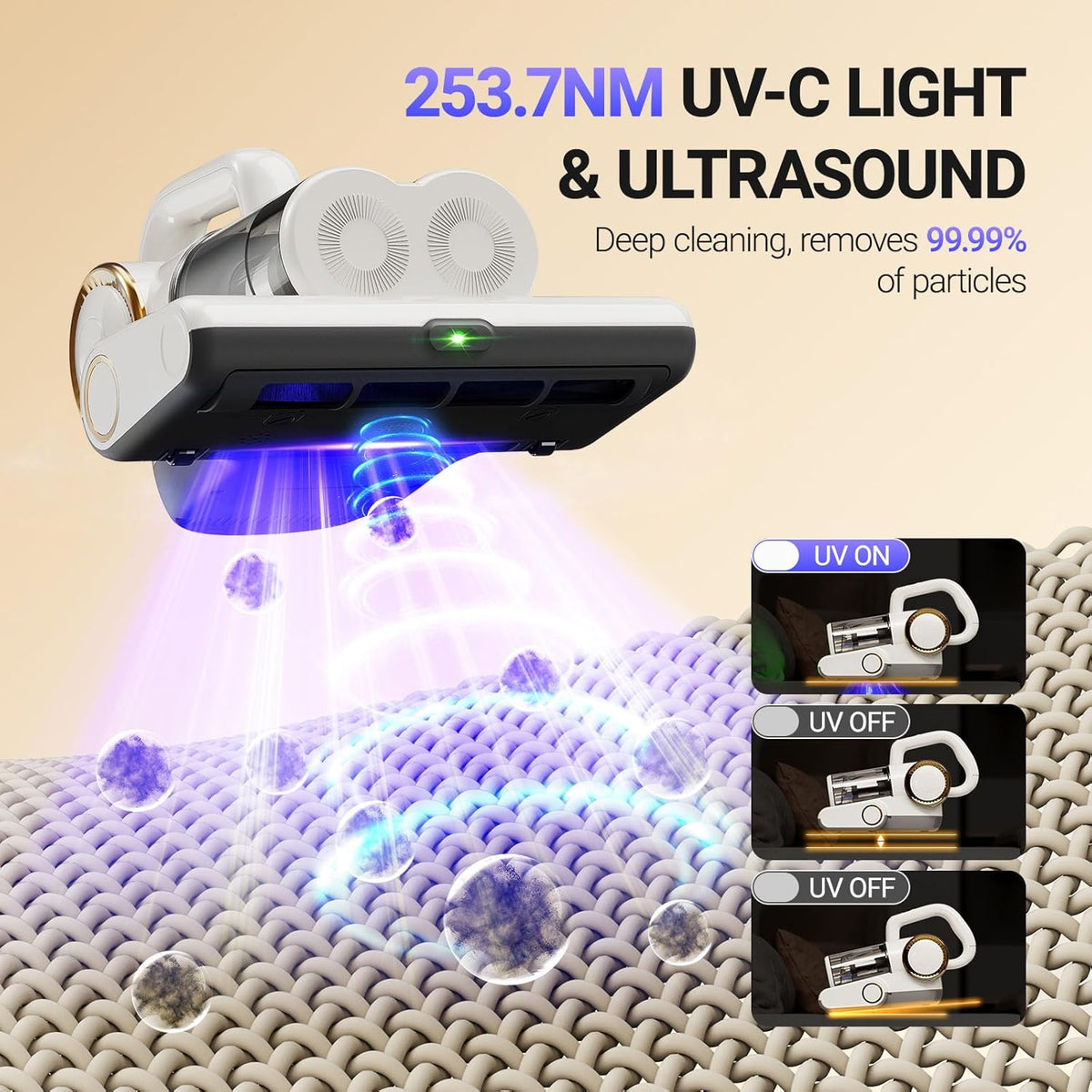 FEPPO Mattress Vacuum Cleaner, 16Kpa Bed Vacuum Cleaner with 253.7nm UV-C Light, 140°F Heat, HEPA