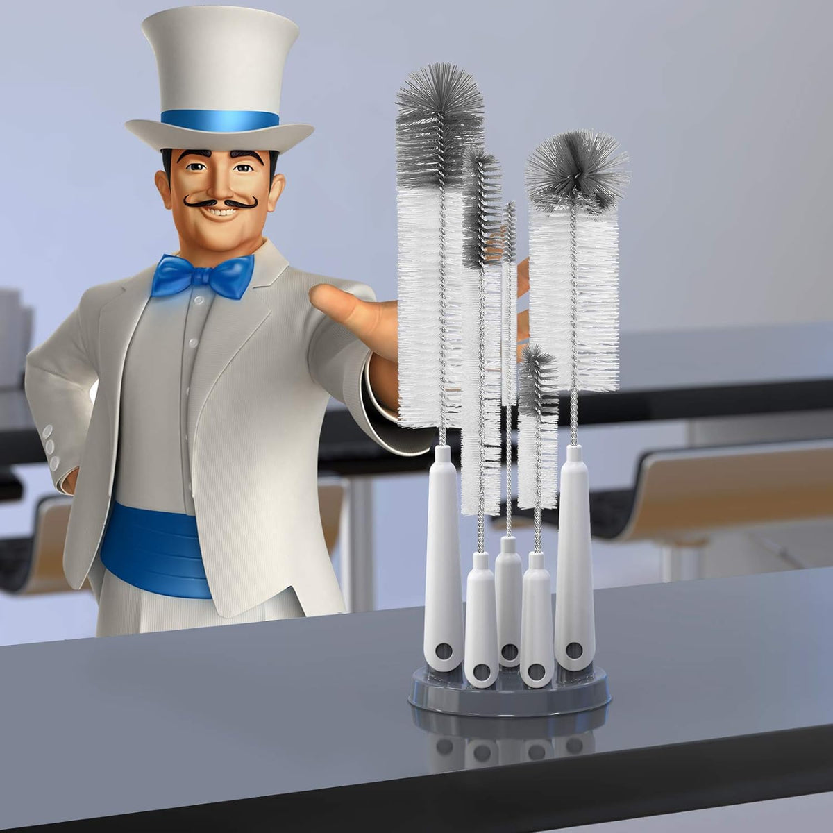 MR.SIGA 5 Pack Bottle Brush Cleaning Set with Storage Holder, Cleaning Brushes for Long Narrow Neck