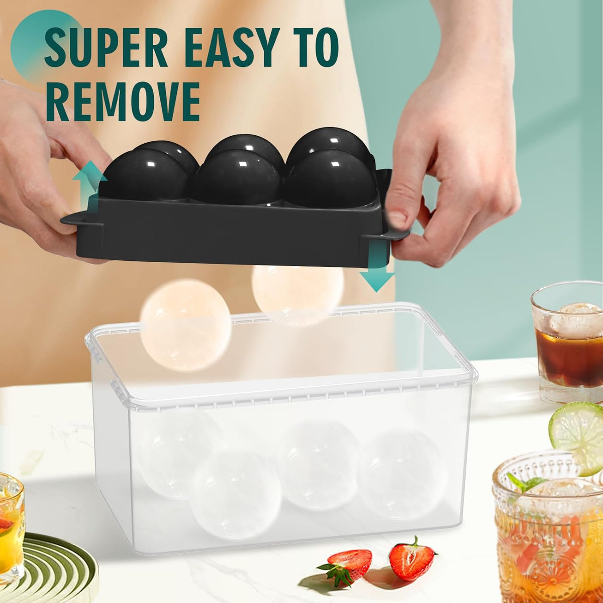 WIBIMEN Large Ice Cube Molds, Big Round Whiskey Ice Cube Trays for Freezer, Easy to Fill & Release