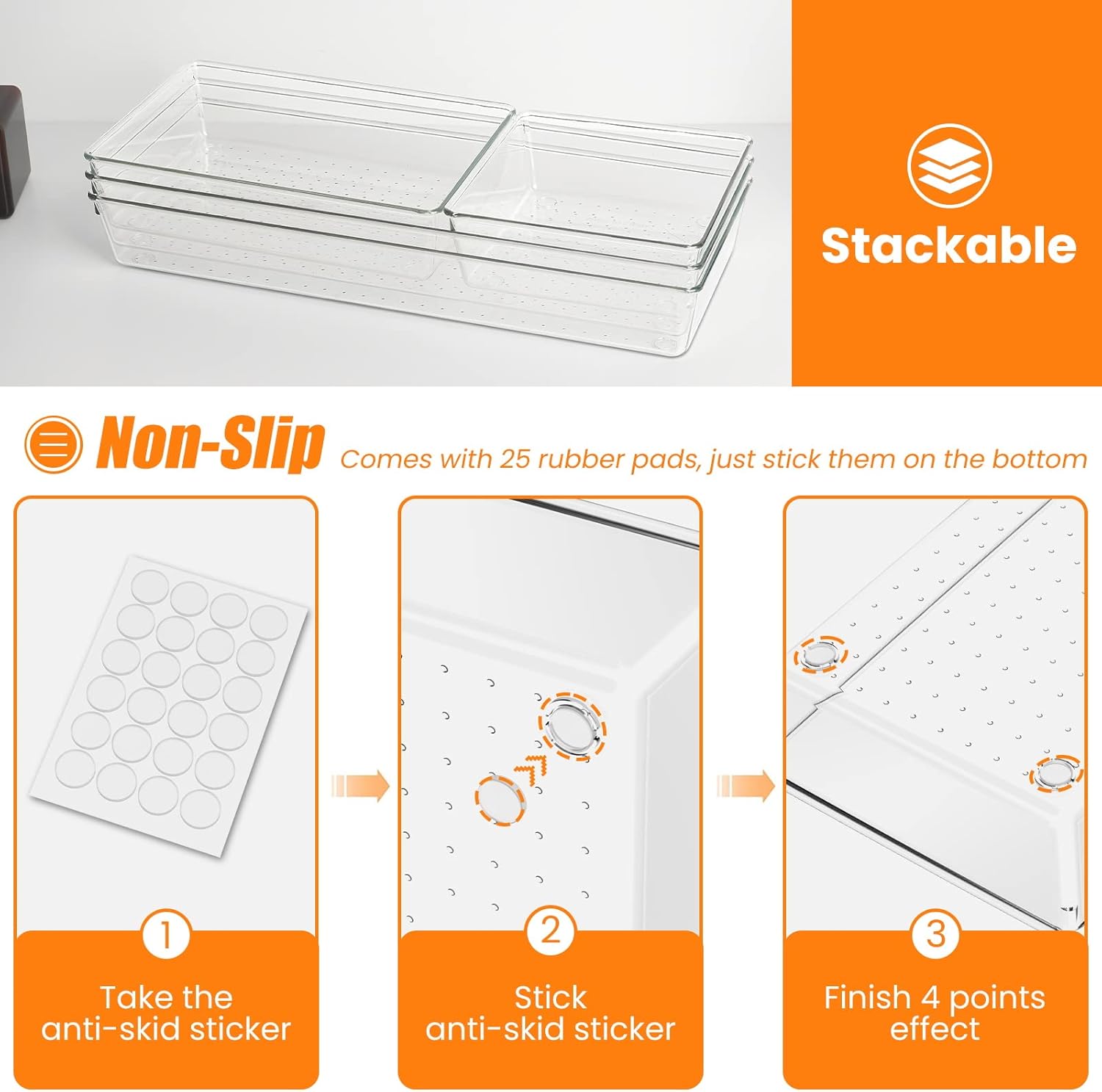 Criusia 6 Pcs Large Size Clear Drawer Organizer Set, Acrylic Non Slip Non Cracking Kitchen Drawer