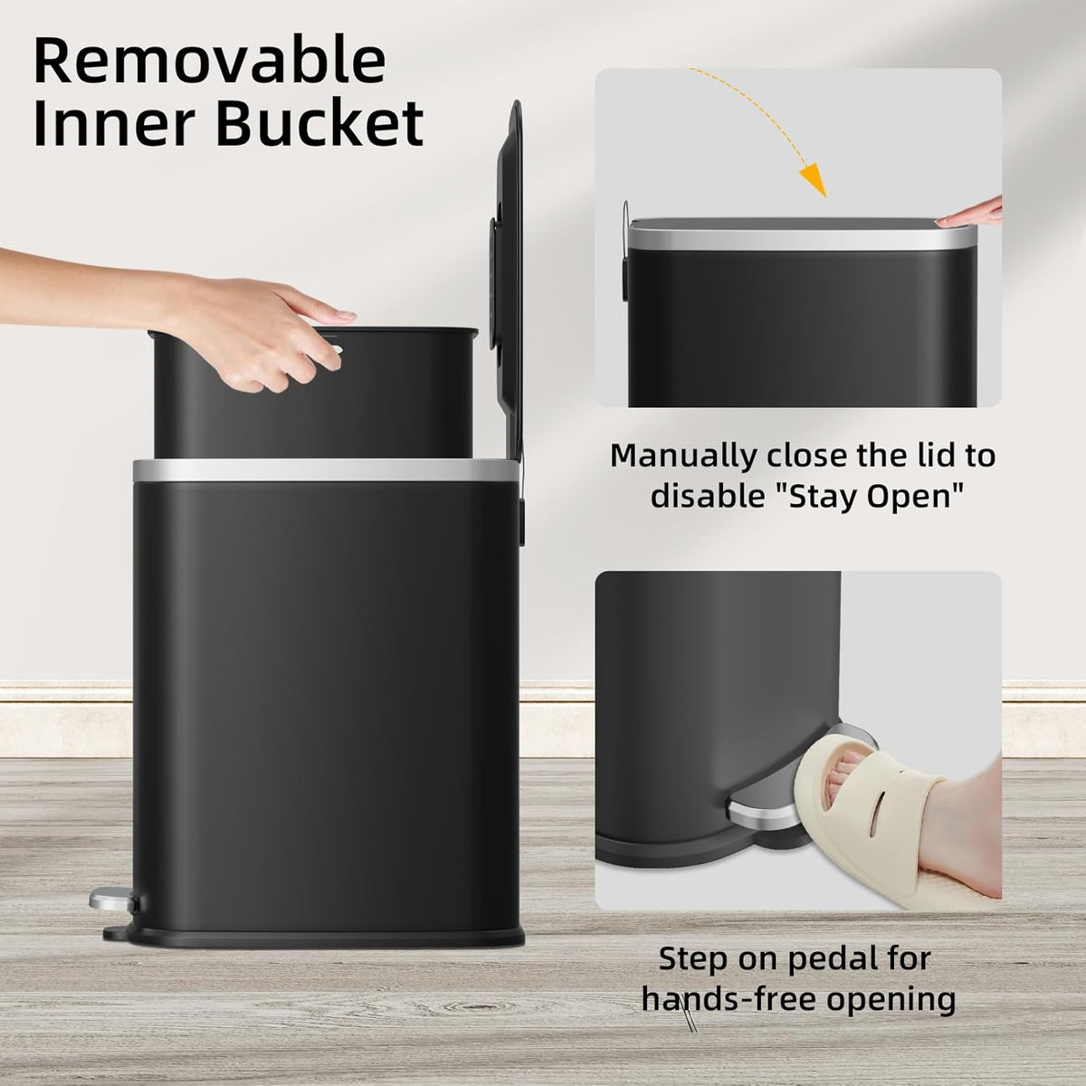 KUK Slim Bathroom Trash Can with Lid Soft Close, Step Pedal, 2.6 Gal/ 10L Stainless Steel Garbage