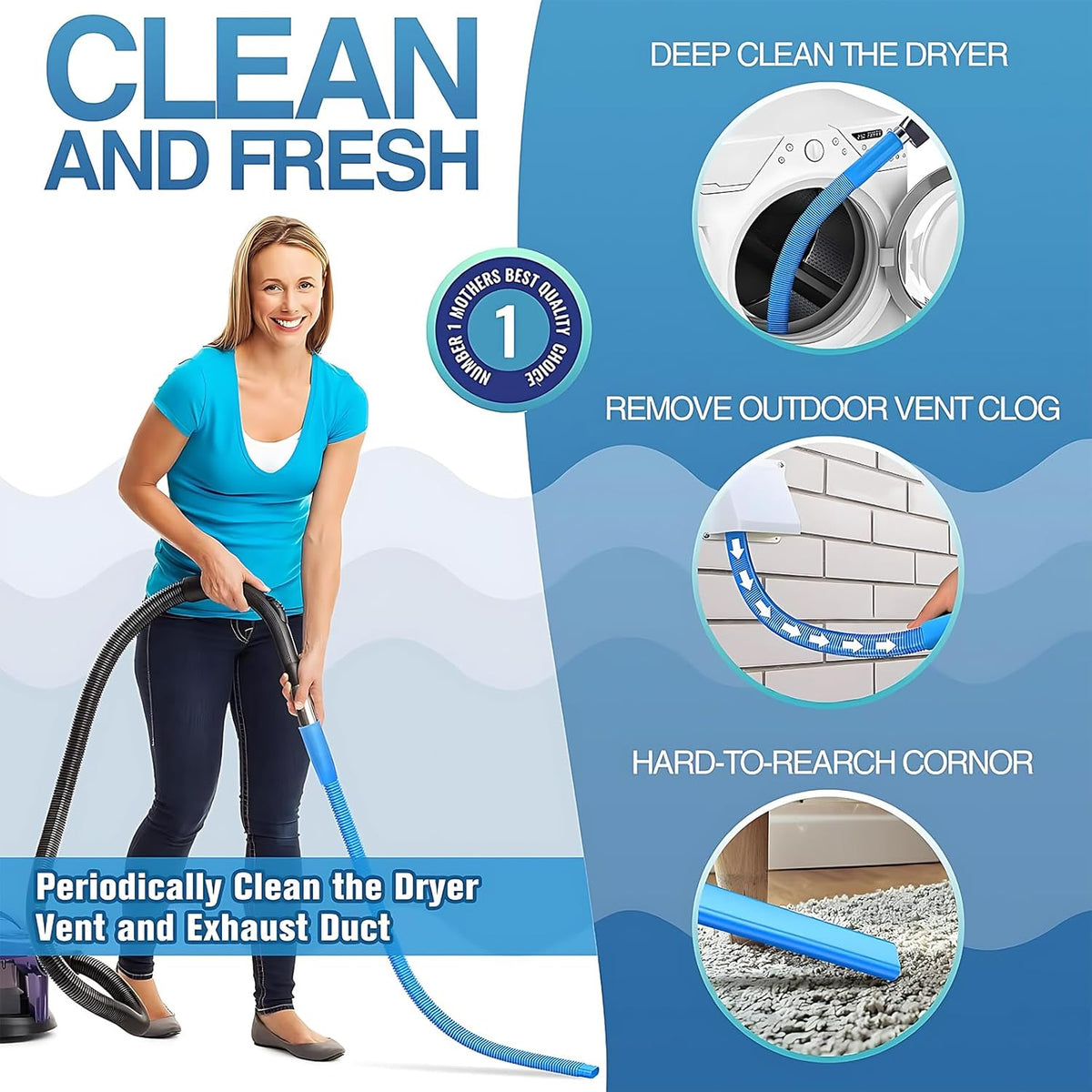 Upgraded Dryer Vent Cleaner Kit: Universal Vacuum Hose Attachment for Lint Removal |Fits All