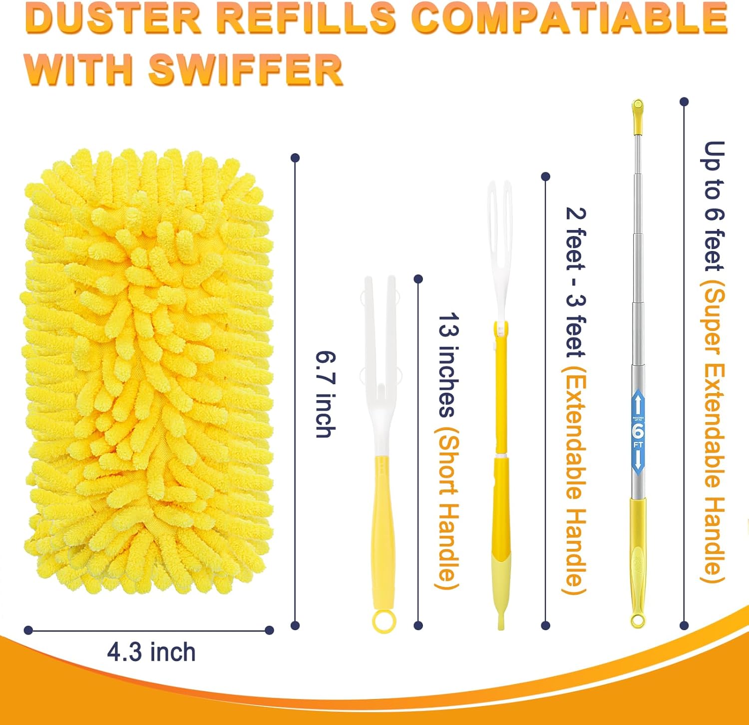 KeFanta Reusable Duster Refill for Swiffer, 360° Heavy Duty Duster Refills 8Pcs with 1 Handle
