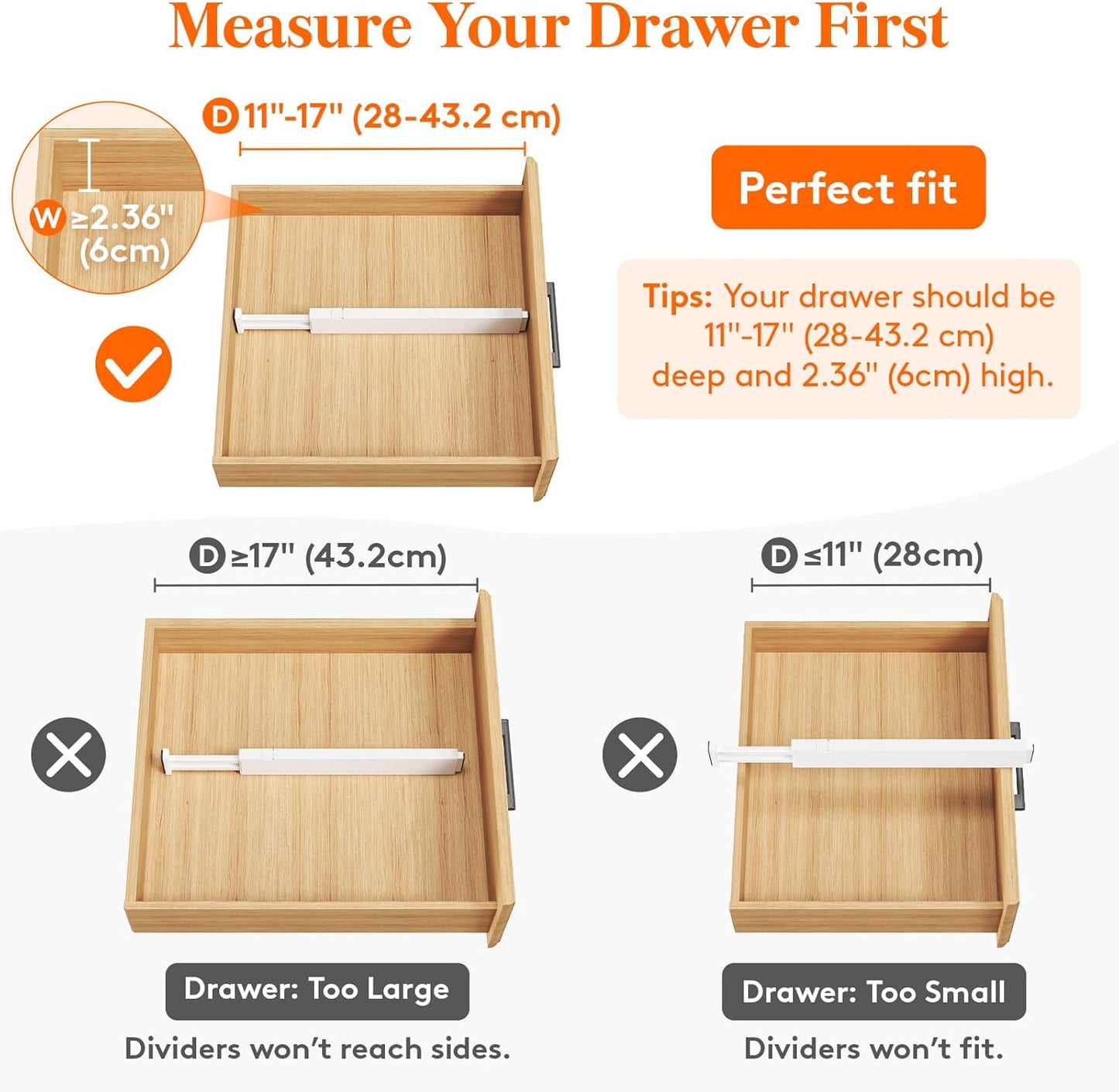 Lifewit 5 Pack Clothes Drawer Dividers 2.36" High, 11"-17" Adjustable Drawer Organizer for