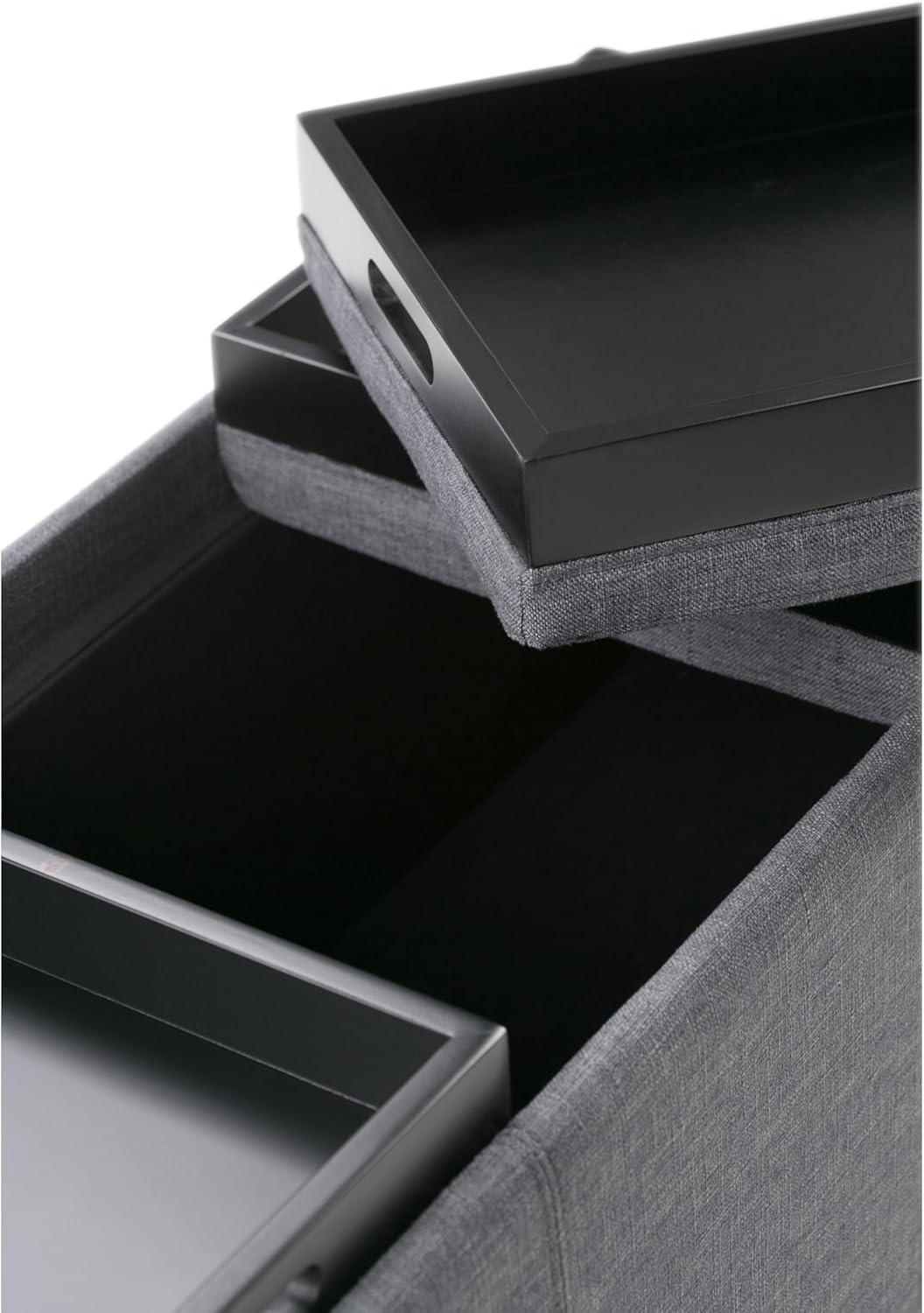 SIMPLIHOME Avalon 42 Inch Wide Contemporary Rectangle Storage Ottoman in Slate Grey Linen Look