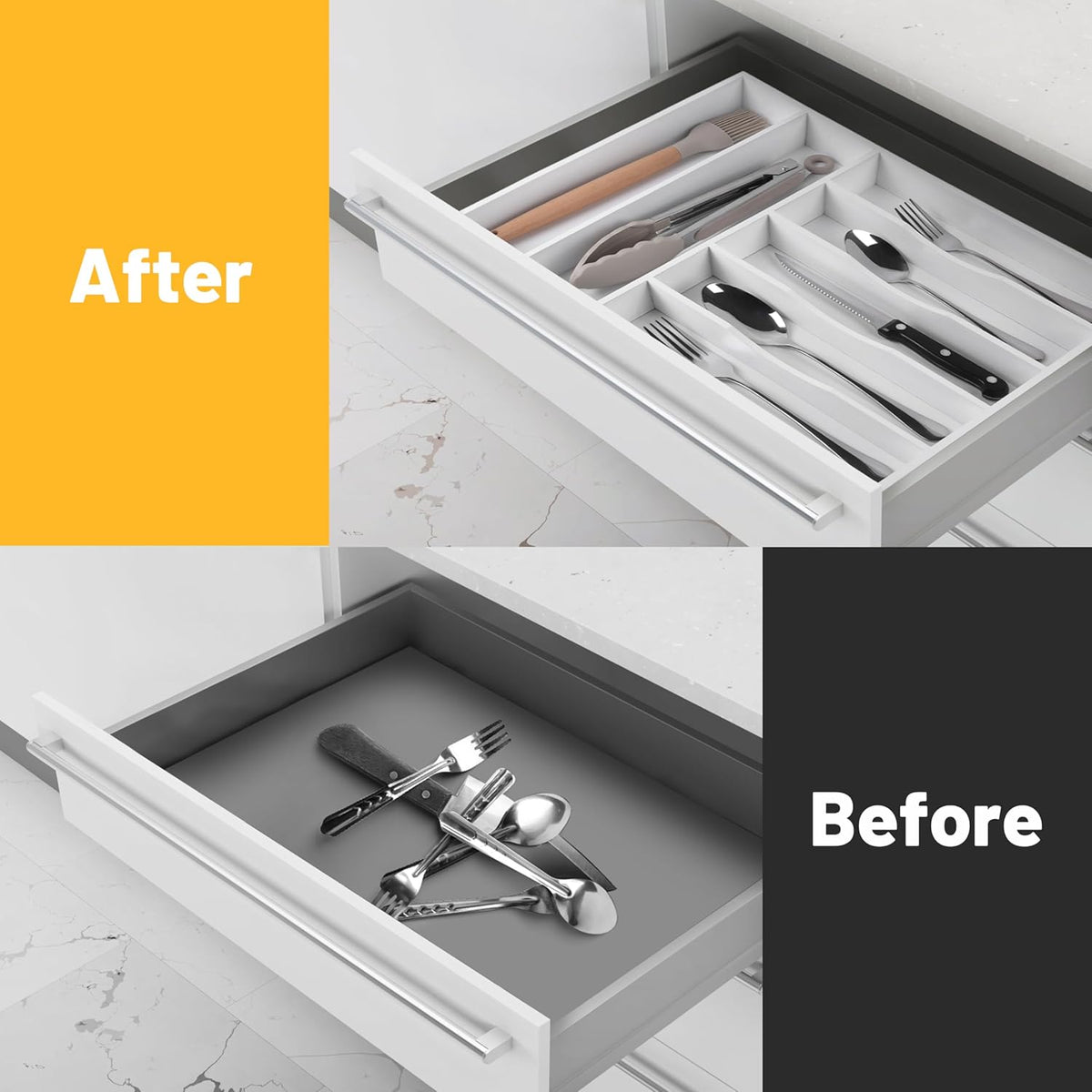 Kitchen Bamboo Silverware Organizer, Kitchen Drawer Organizer - Utensil Holder and Cutlery Tray