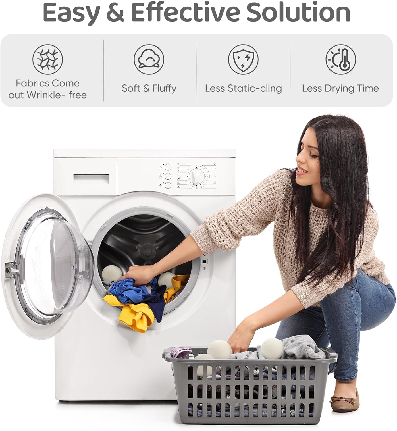 Wool Dryer Balls 6 Pack, Natural Fabric Softener, Dryer Balls Laundry Reusable, Reduces Clothing