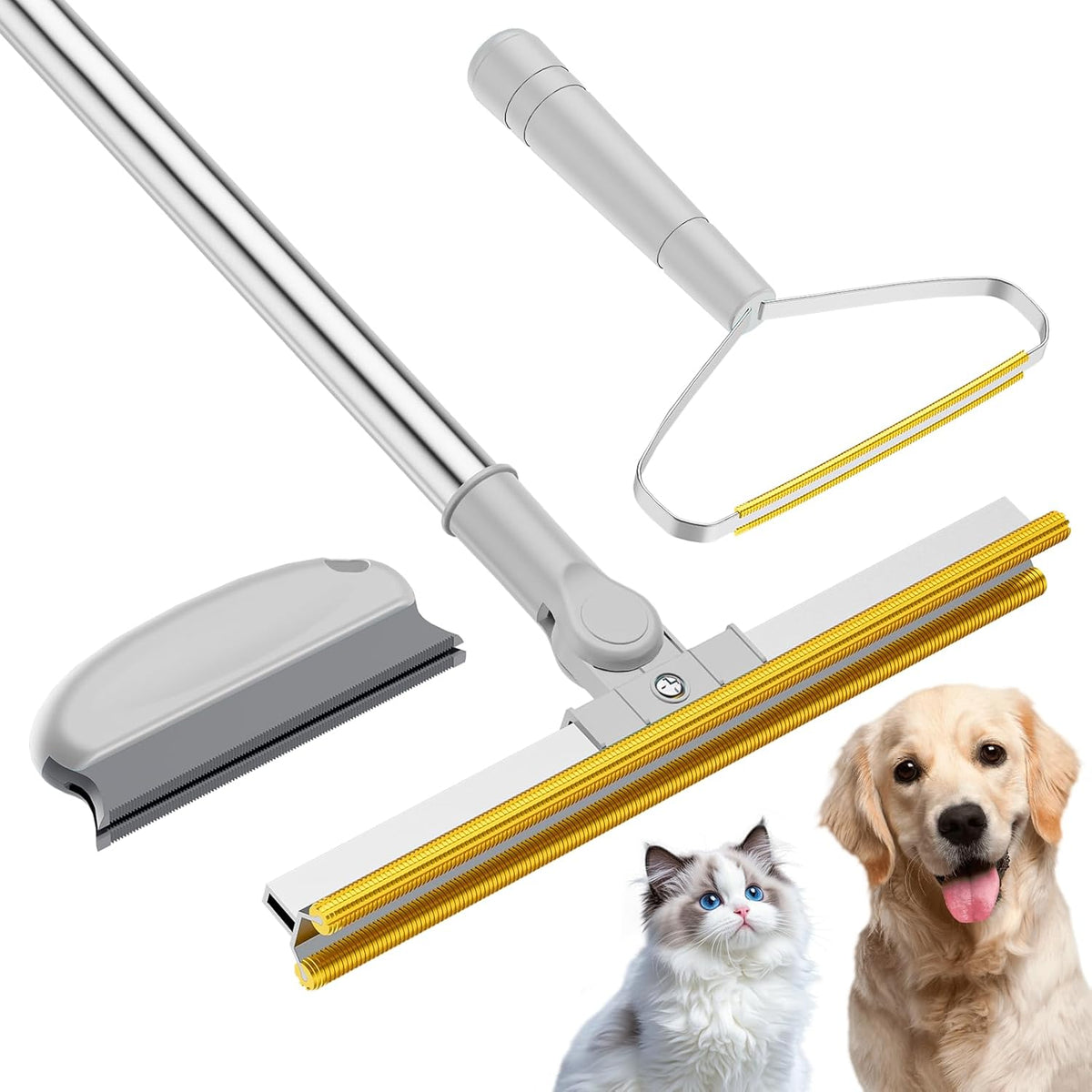 3 in 1 Carpet Rake for Pet Hair Removal, Tool Set of 3, 55” Long Handle Carpet Pet Hair Removal