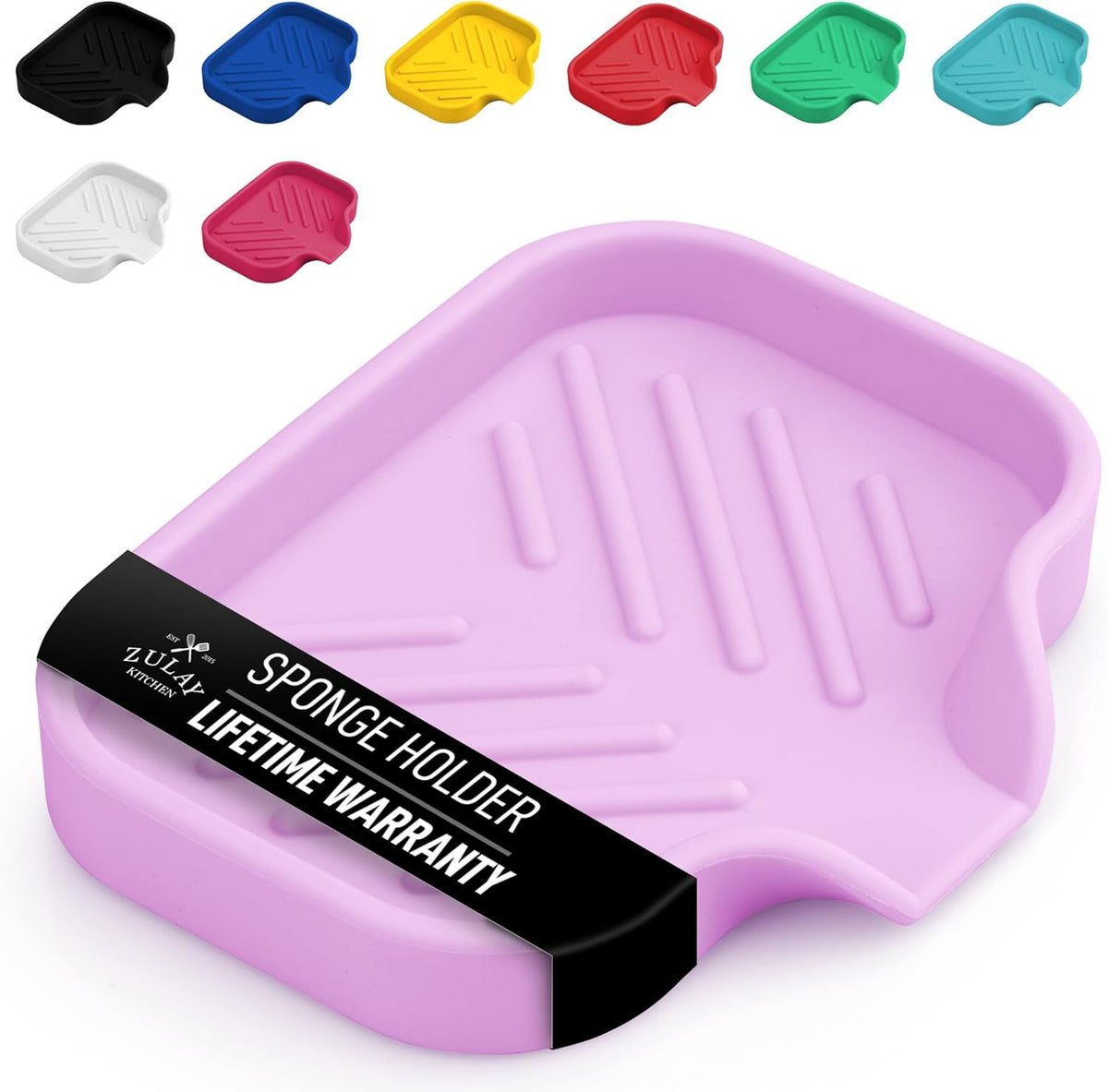 Zulay Small Silicone Sponge Holder (4.9x3.3”) – Space-Saving Sink Organizer Tray for Sponge, Soap