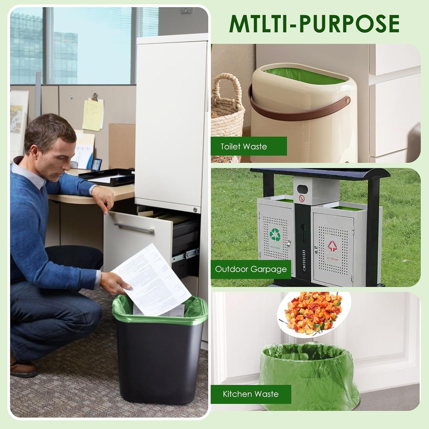 10-13 Gallon Compostable Trash Bags with Drawstring, Heavy Duty Extra Thick 1 Mil, 49.21 Liter