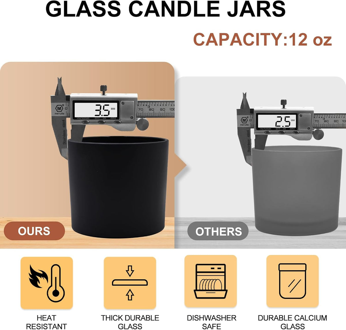 12 OZ Thick Candle Jars for Making Candles 12 Pcs, Empty Jars with Wood Lids for Spice Jars, Sample