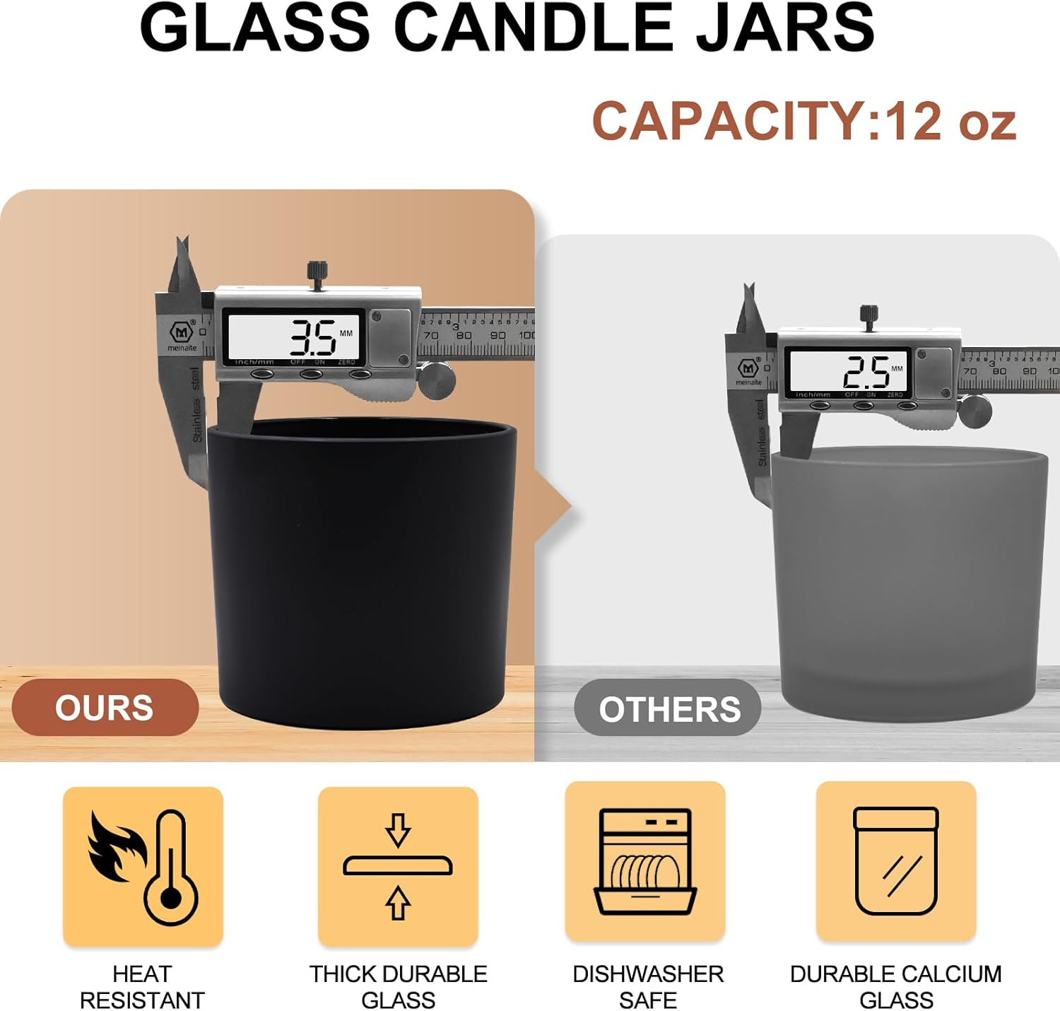 12 OZ Thick Candle Jars for Making Candles 12 Pcs, Empty Jars with Wood Lids for Spice Jars, Sample