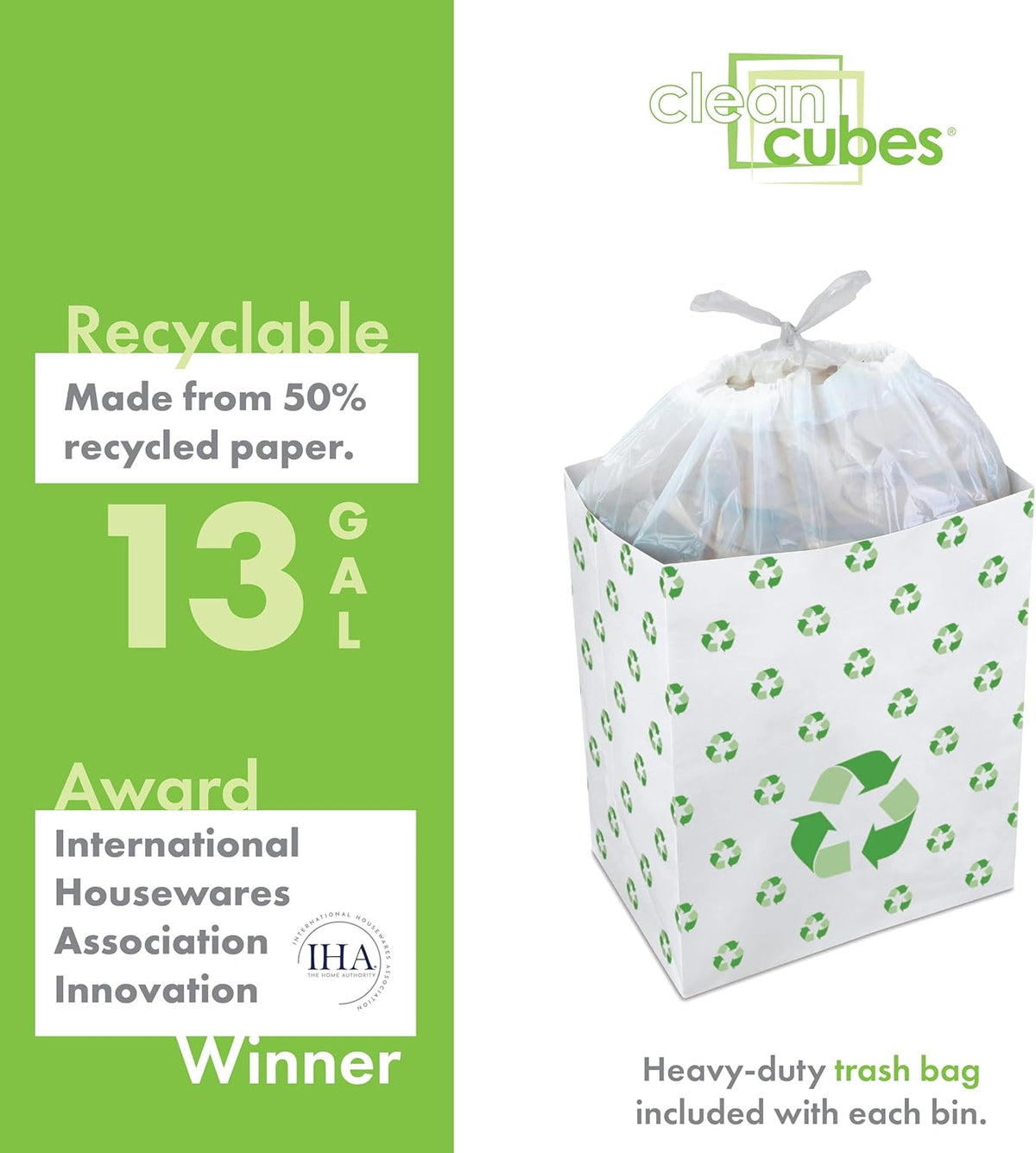 13 Gallon Disposable Pop-Up Trash Cans (6-Pack) with Fitted Bags – Foldable Garbage & Recycling