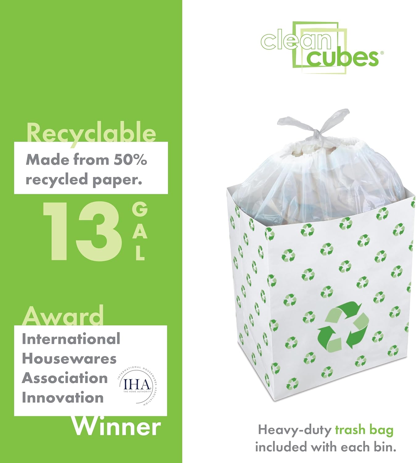 13 Gallon Disposable Pop-Up Trash Cans (6-Pack) with Fitted Bags – Foldable Garbage & Recycling