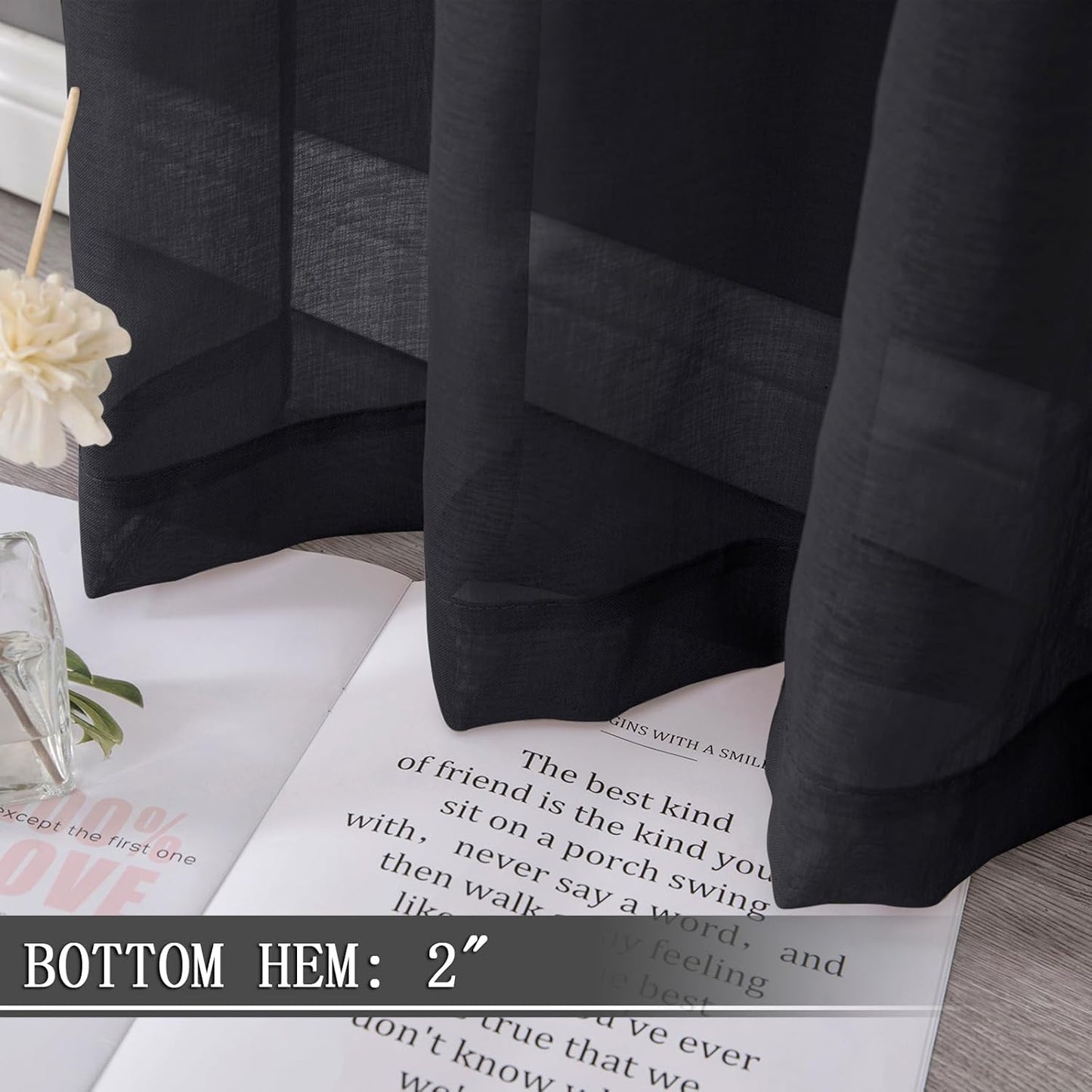 Tollpiz Short Sheer Curtains Living Room Linen Textured Curtain Sheers Light Filtering Voile Rod